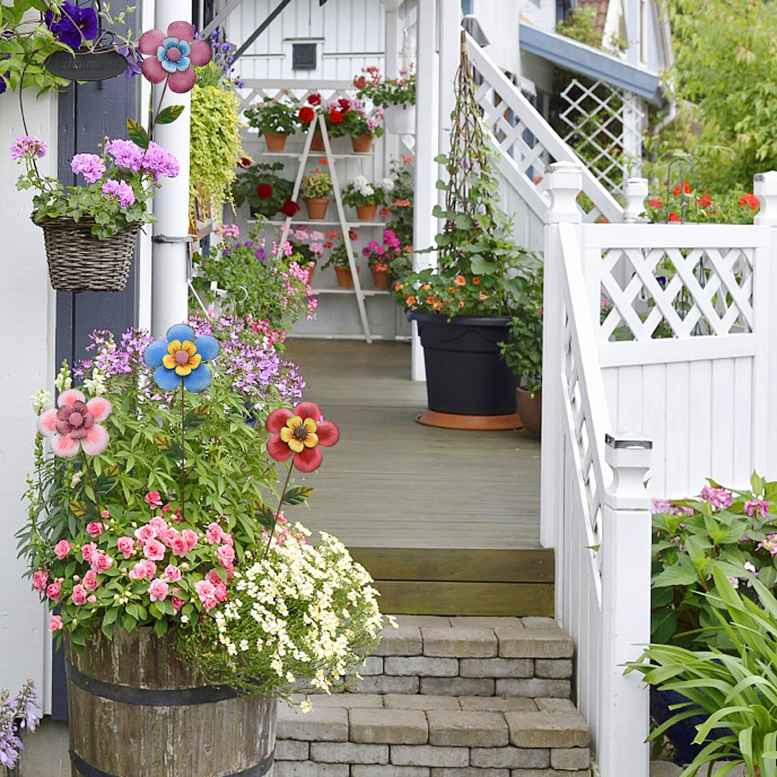 3 Stück Metall-Gartenpfähle – Blumentopf-Form, 61 Cm, Handbemalt Für Innen & Außen (Dekoration)