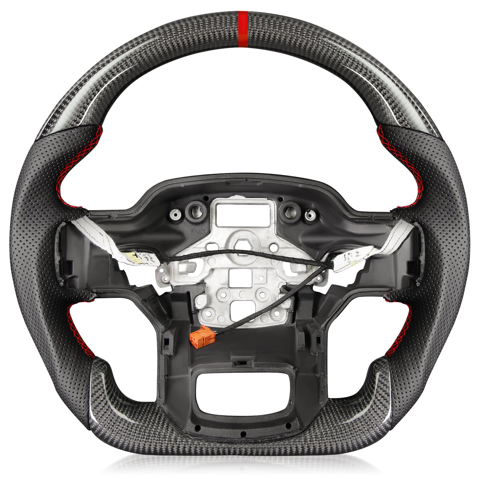 Carbon Fiber Heated Steering Wheel for F-150 Raptor 2021–2024, D-Shaped Flat-Bottom, Perforated Nappa Leather Grip, Hand-Stitched, for Raptor with Paddle Shifters Models