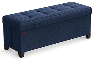 SONGICS' Midnight Blue Foldable Storage Bench - Ottoman Bench with Legs (15...