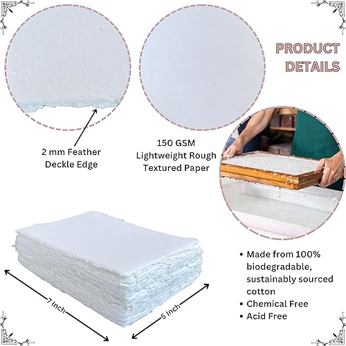 Miniatura 2 de Papel blanco hecho a mano con borde Deckle en blanco, 5 x 7 pulgadas, paquete de 50 unidades, papel de hojas sueltas mixtas para postales,