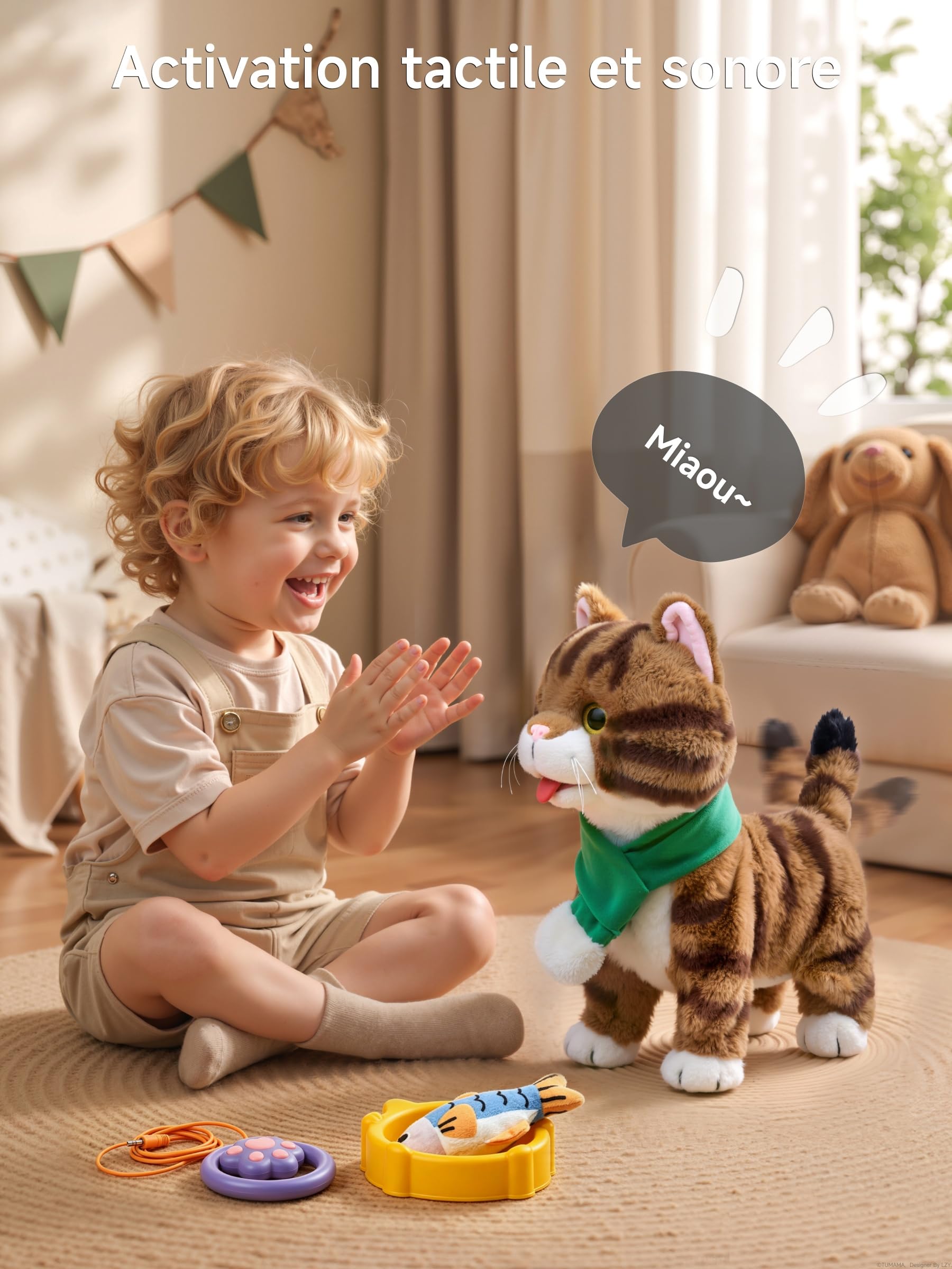 OR OR TU Jouet Chat Qui Marche Chat en Peluche avec Télécommande