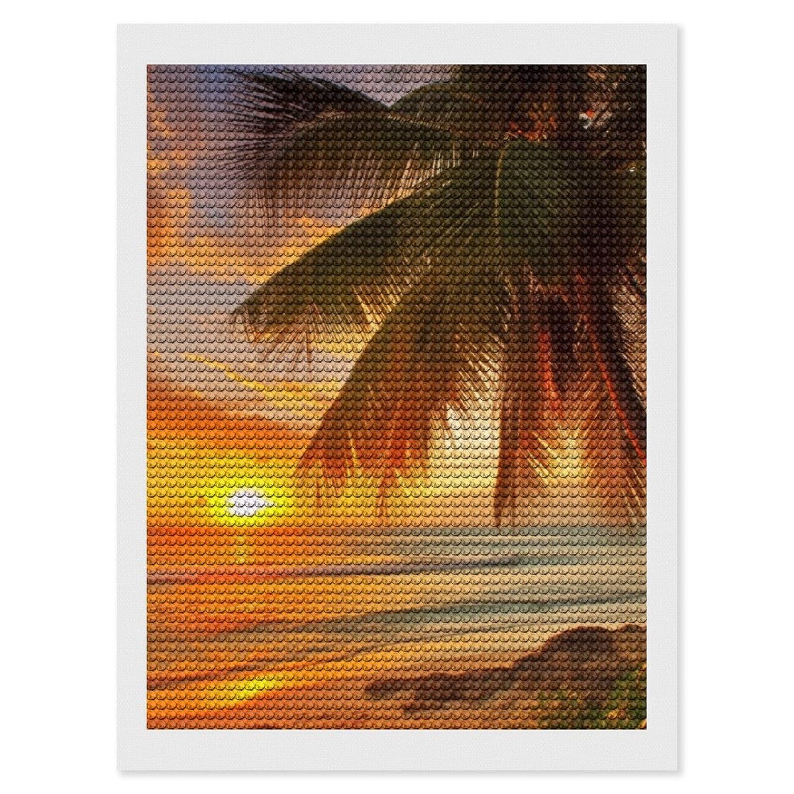 FodPand Diamond Art Kits for Adults, 5D Aurora Diamond Painting Kits for Beginners, Tropical Beach Palm Tree Sunset DIY Full Drill Dots Gem Art Paint Crafts for Home Wall Decor 12"x16"