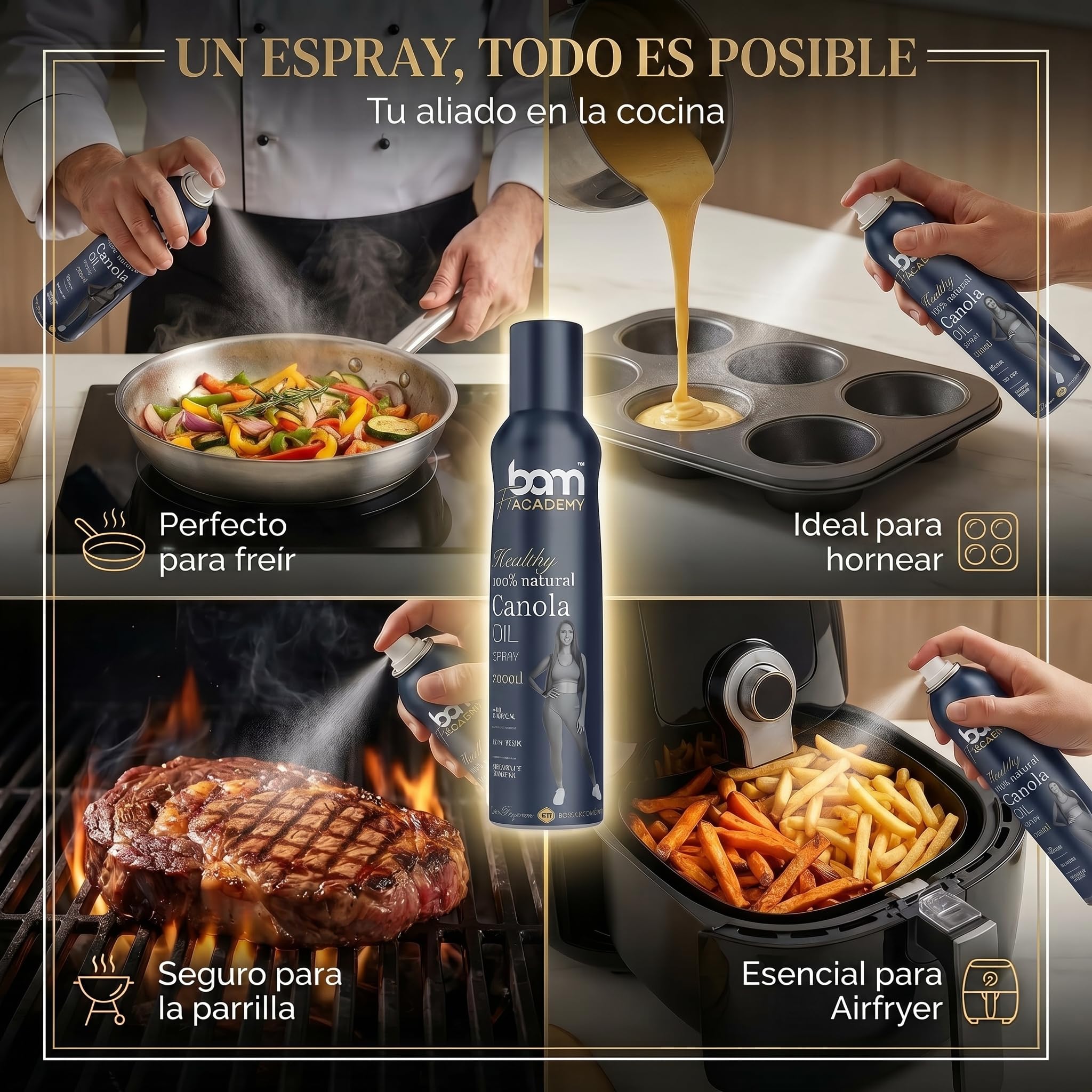 BAM Aceite de canola en spray, Aceite natural 100% en spray para cocinar, Para cocinar y freír de forma saludable, 200 ml