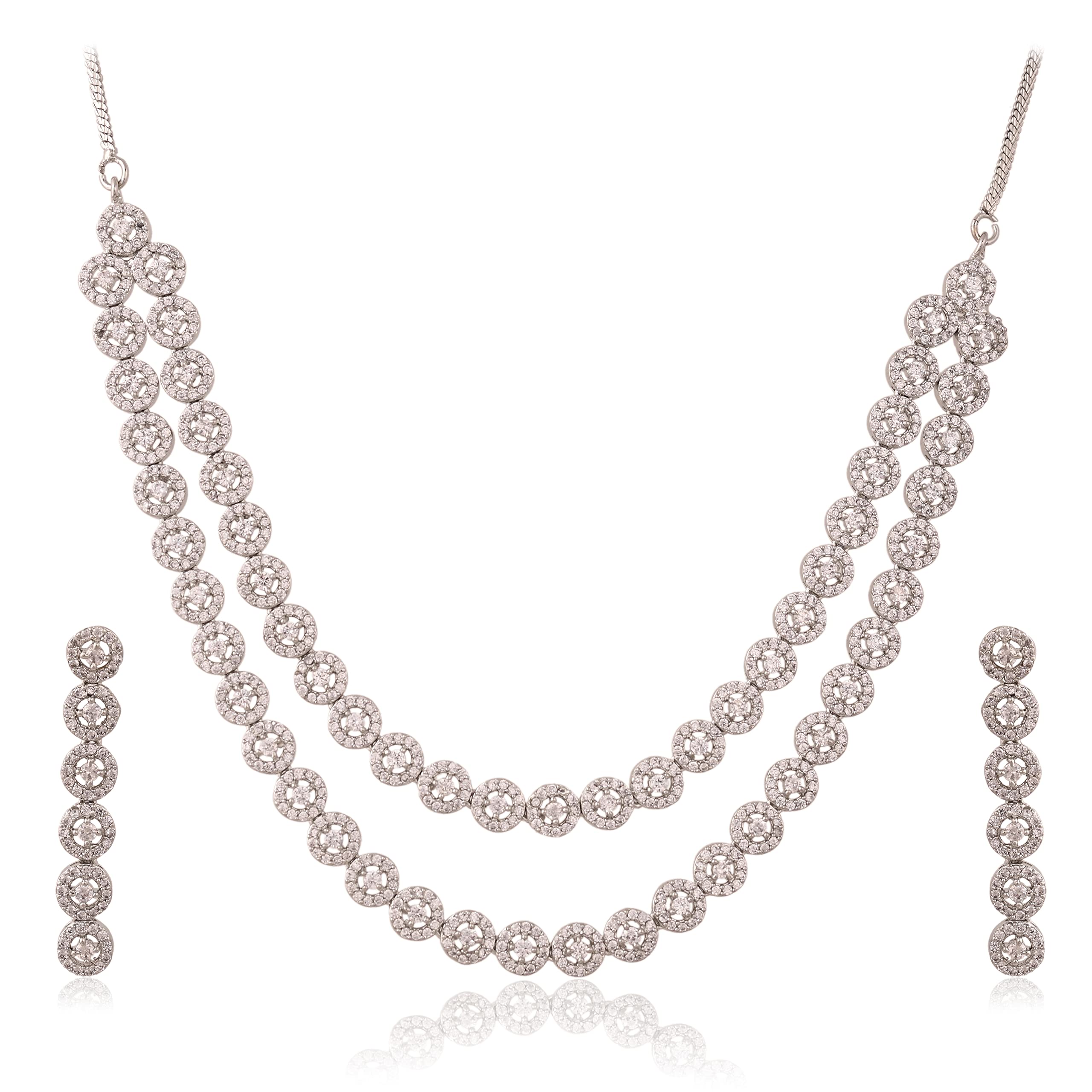 Ratnavali Jewels American Diamond Silver Plated Traditional Fashion Jewellery White Necklace Set with Earring for Women/Girls RV4139W (B09WW258Y9) Amazon Price History, Amazon Price Tracker