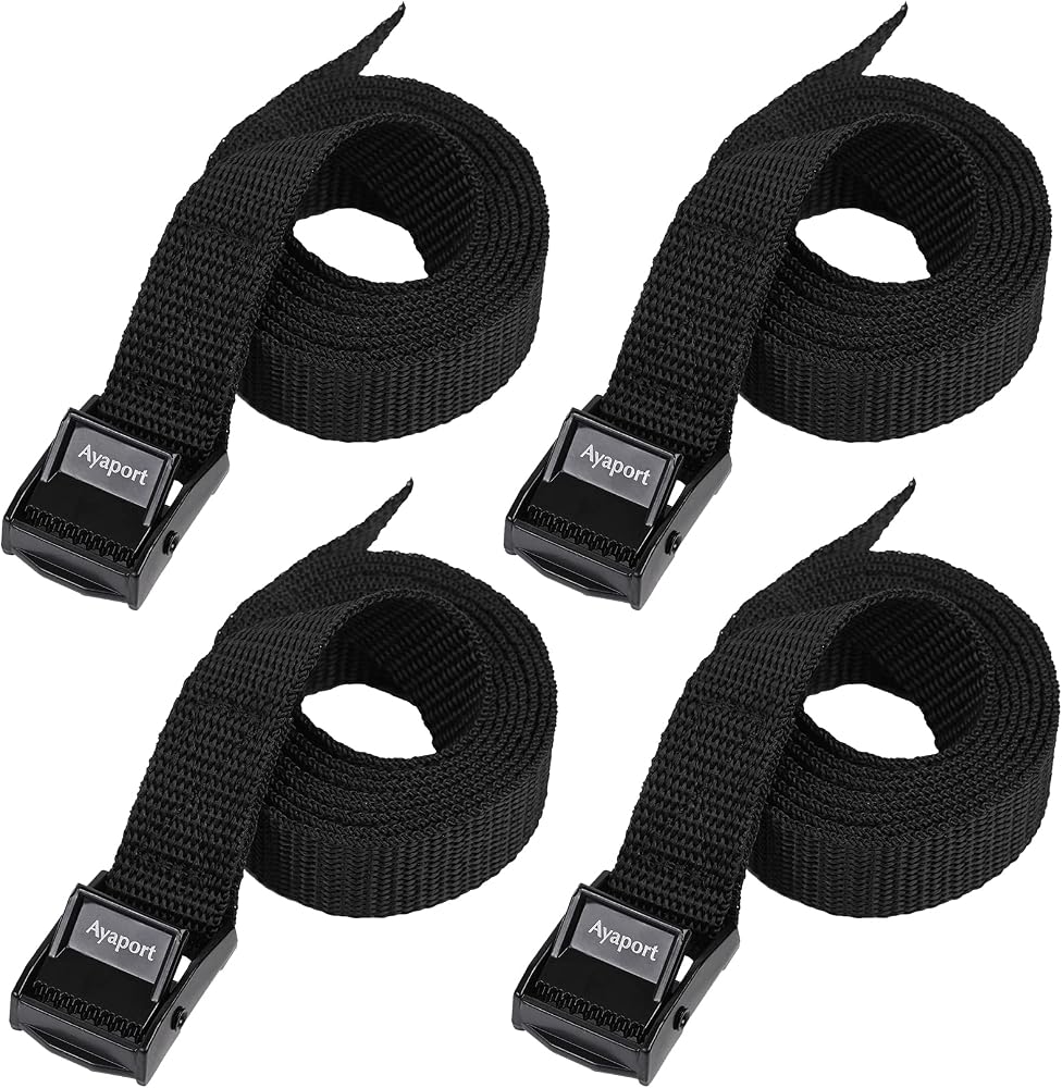 Ayaport Lashing Straps with Buckles Adjustable Cam Buckle Tie Down Cinch Strap for Packing Black 4 Pack | Cam Buckles Tie Down Cinch Strap for Cargo, Trucks, Motorcycle, SUP, Kayak, Canoe, Trailer, Black