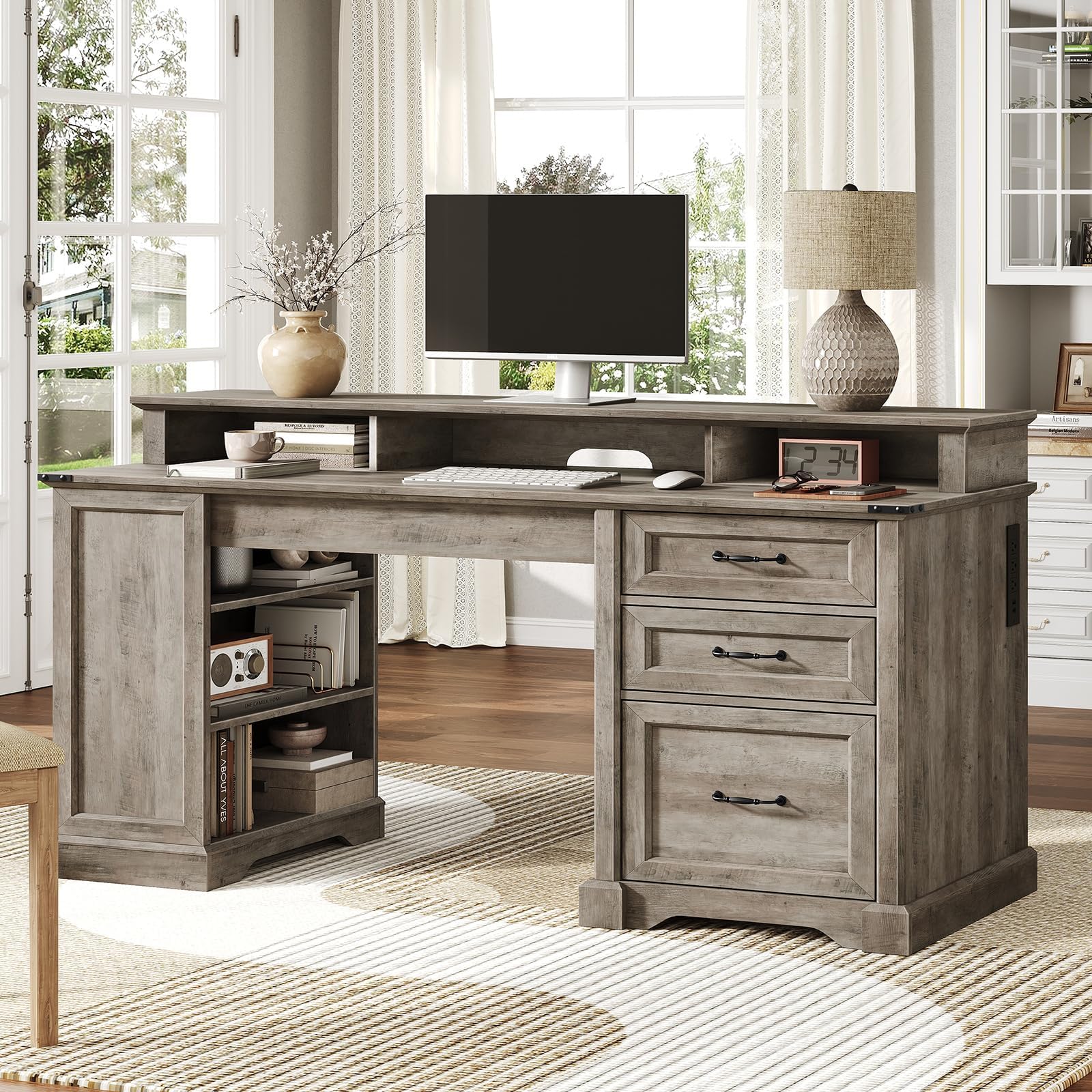 Amazon.com: RALGEND 55'' Farmhouse Executive Desk with Drawers