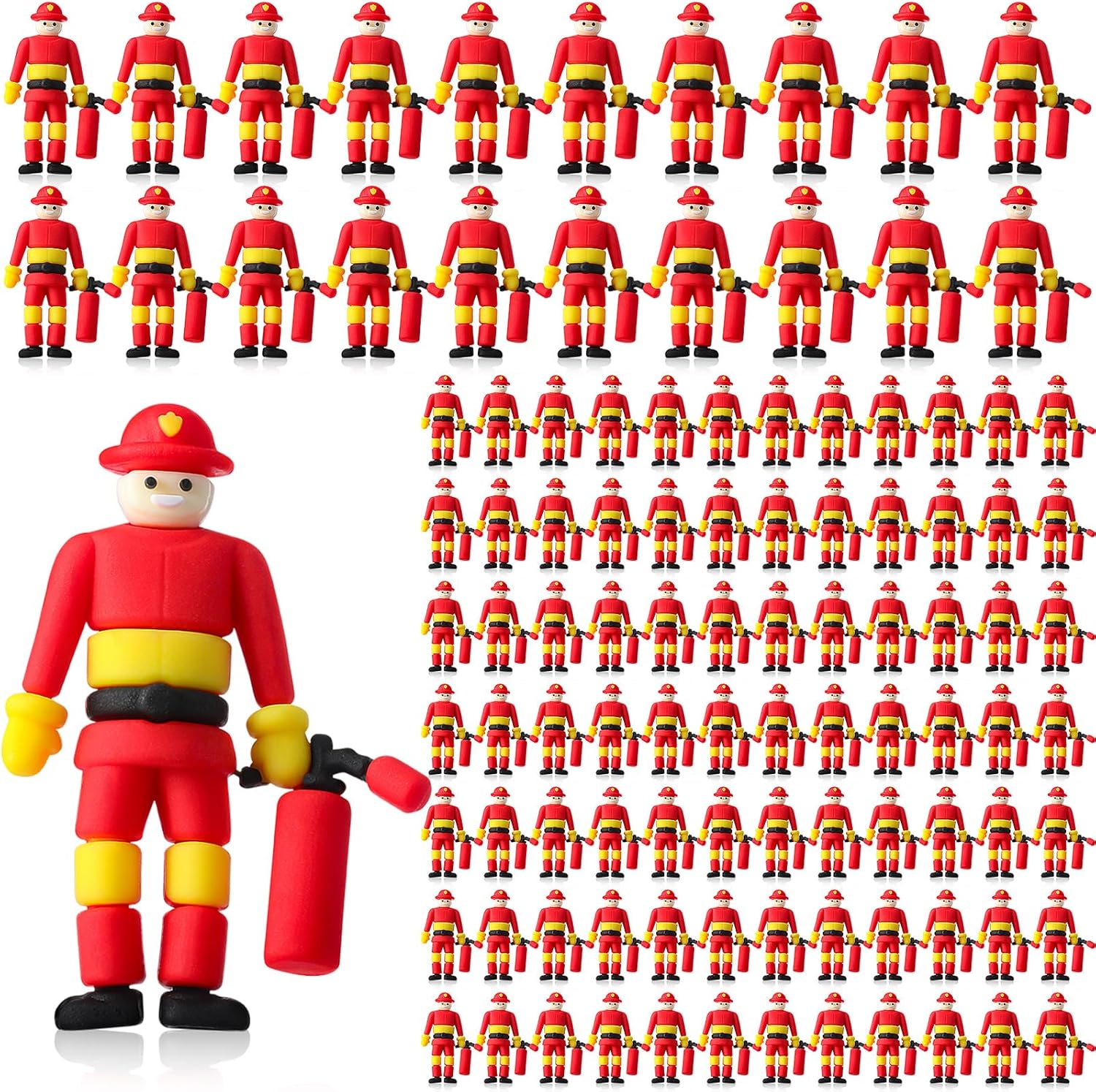 Weysat 100 Pcs Mini Fireman Figurines Bulk, Small Firefighter Action Figures Toys, Fireman Party Favors Cake Toppers for Firefighter Themed Birthday, Goodie Bag Fillers