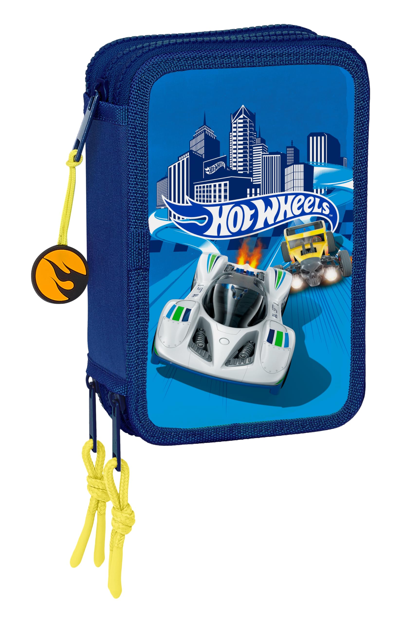 Hot Wheels Sonny - Estuche Escolar con 36 Útiles Incluidos, Estuche Infantil, Estuche Niño, Ideal para Niños de 5 a 14 Años, Cómodo y Versátil, 12.5x5.5x19.5 cm, Color Azul Marino