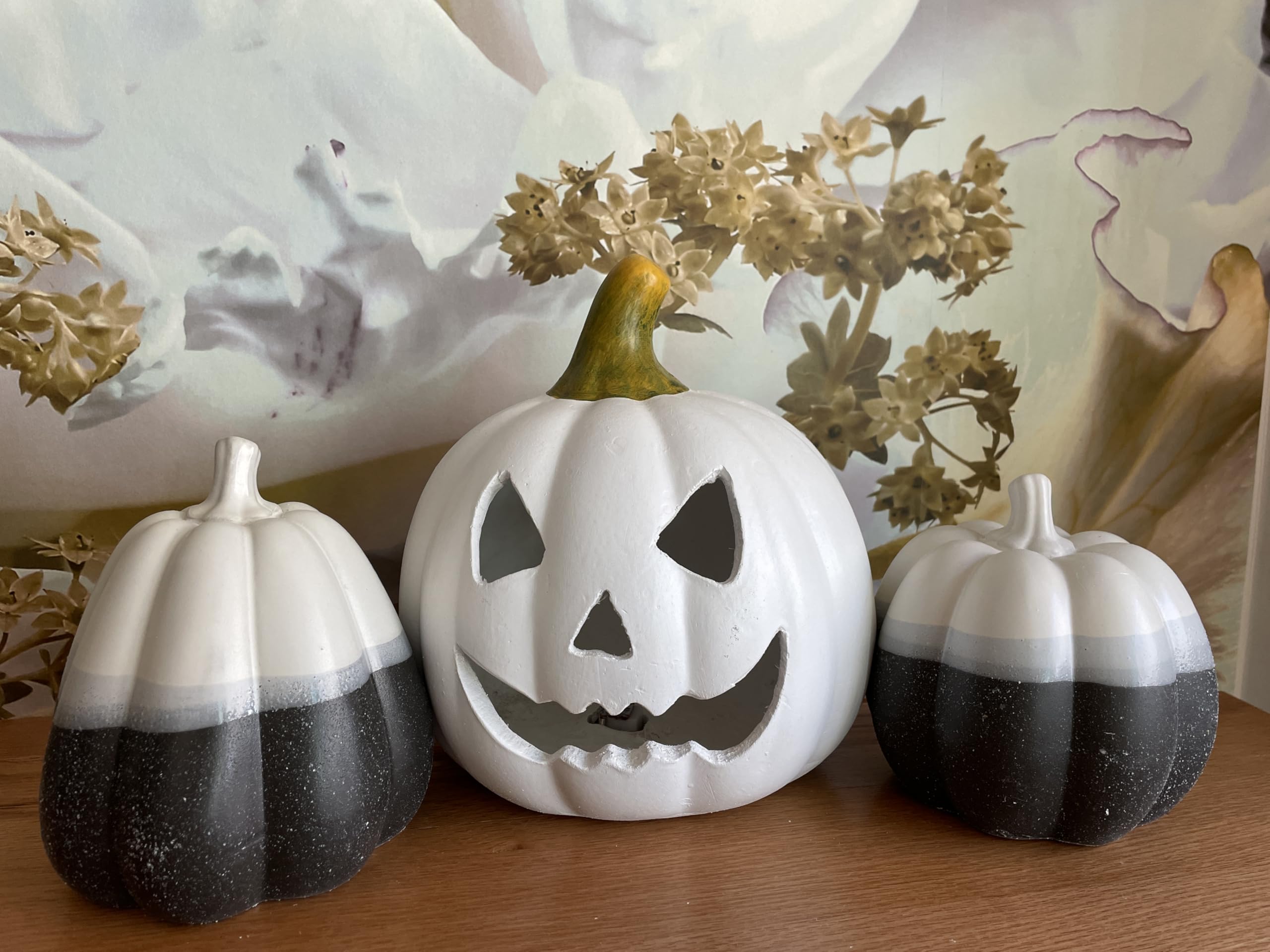 khevga Deco Decoración de otoño Halloween Deco Calabaza Negro Blanco Gris Juego de 2