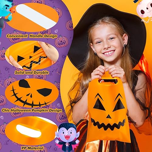 Miniatura 5 de 480 bolsas de plástico de Halloween, bolsas de golosinas de calabaza, dulces de plástico, bolsas de regalo con asa, bolsas de regalo de fiesta de