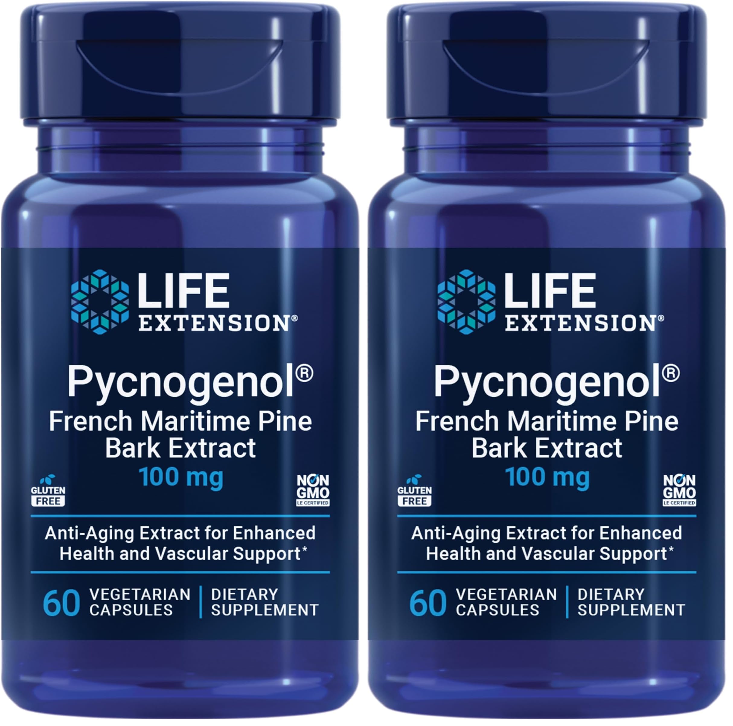 Life Extension Pycnogenol – French Maritime Pine Bark Extract – Scientifically Studied Healthy Aging & Vascular Health Supplement-– Non-GMO,Gluten-Free,Vegetarian-– 60 Capsules,(Pack of 2) 60 Count (Pack of 2) Pycnogenol
