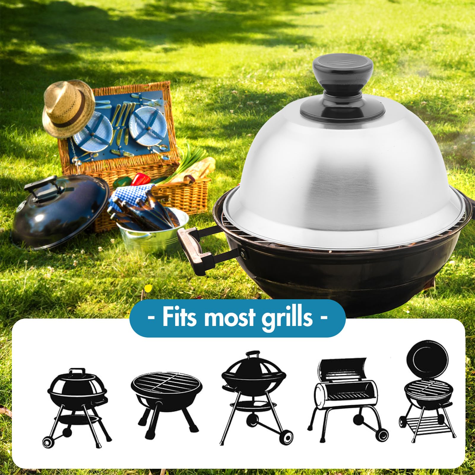 4 Burgerabdeckungen Edelstahl Mit Bambusgriff: Käse-Schmelzkuppel 16 Cm, Ideal Für Grill & Küche
