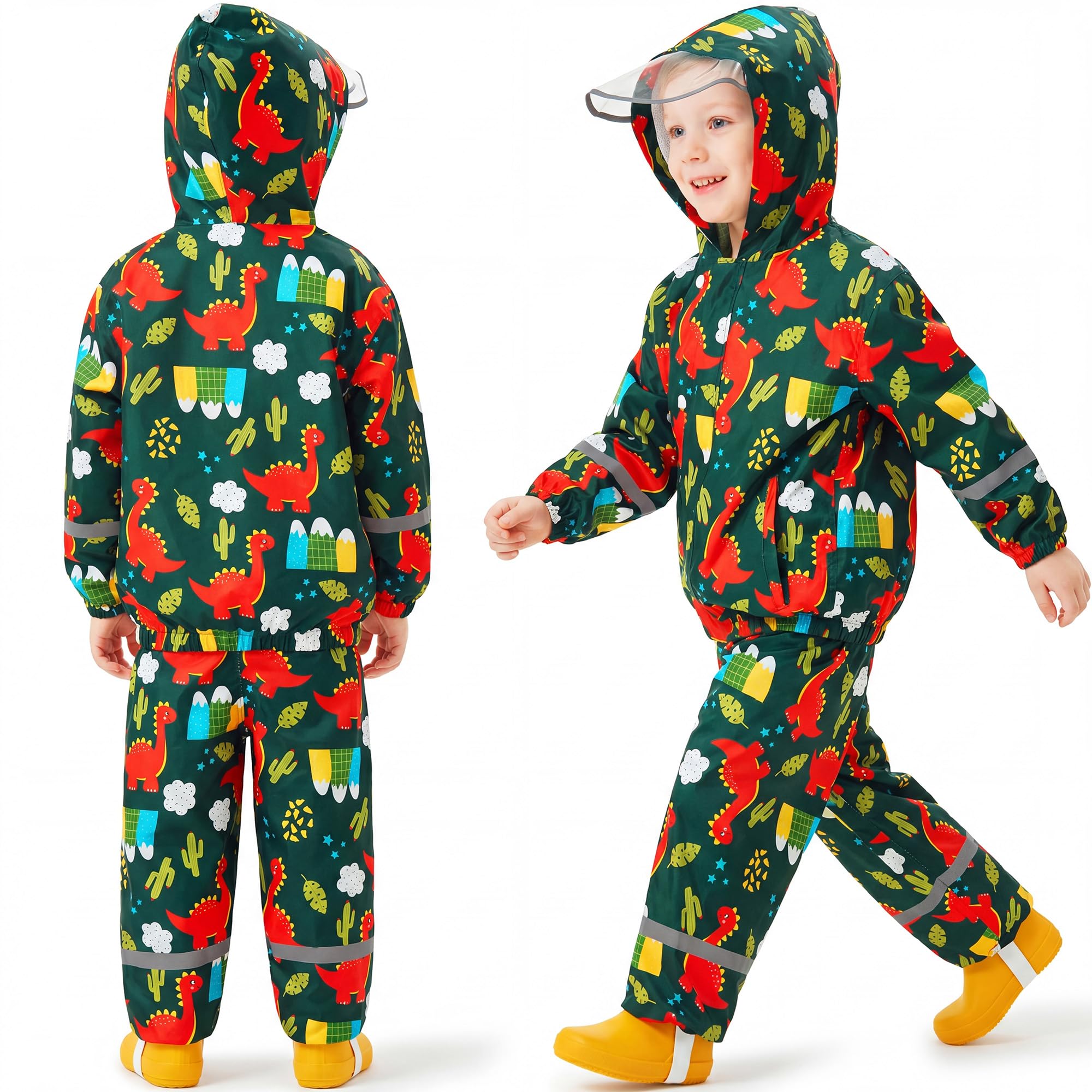 Combinaison Imperméables Enfant, Veste de Pluie & Pantalon Imperméable 2 pièces Ensembles, Filles Léger Respirant Coupe-vent Manteaux Pantalon de Pluie Vêtements de Pluie 1-7 Ans