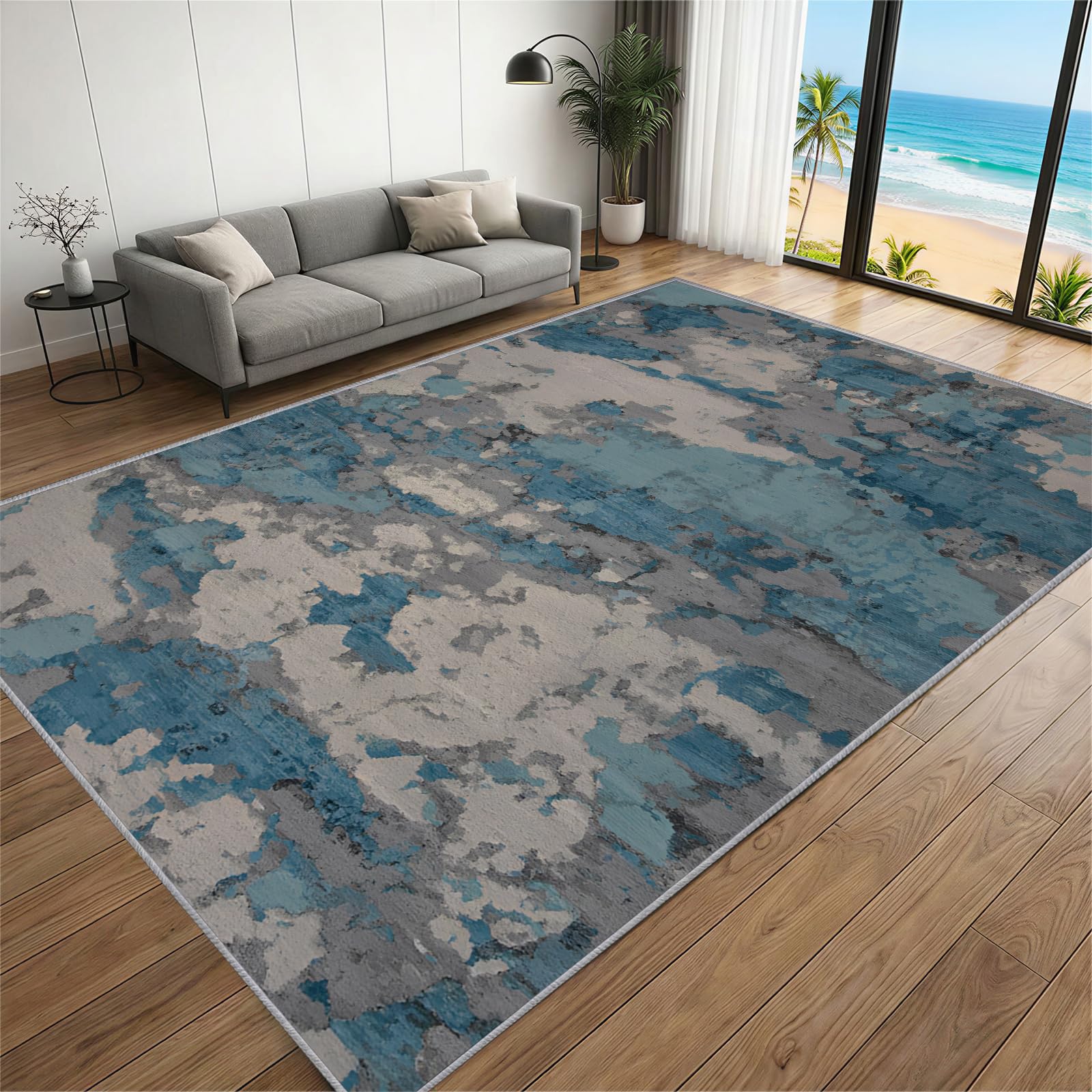 Navy Blue Area Rugs, Bedroom Abstract Carpet 150 x 240 cm, Modern Style Rug Durable Soft Low Pile Carpets, Machine Washable Rugs Non Slip, Kitchen Bedroom Living Room
