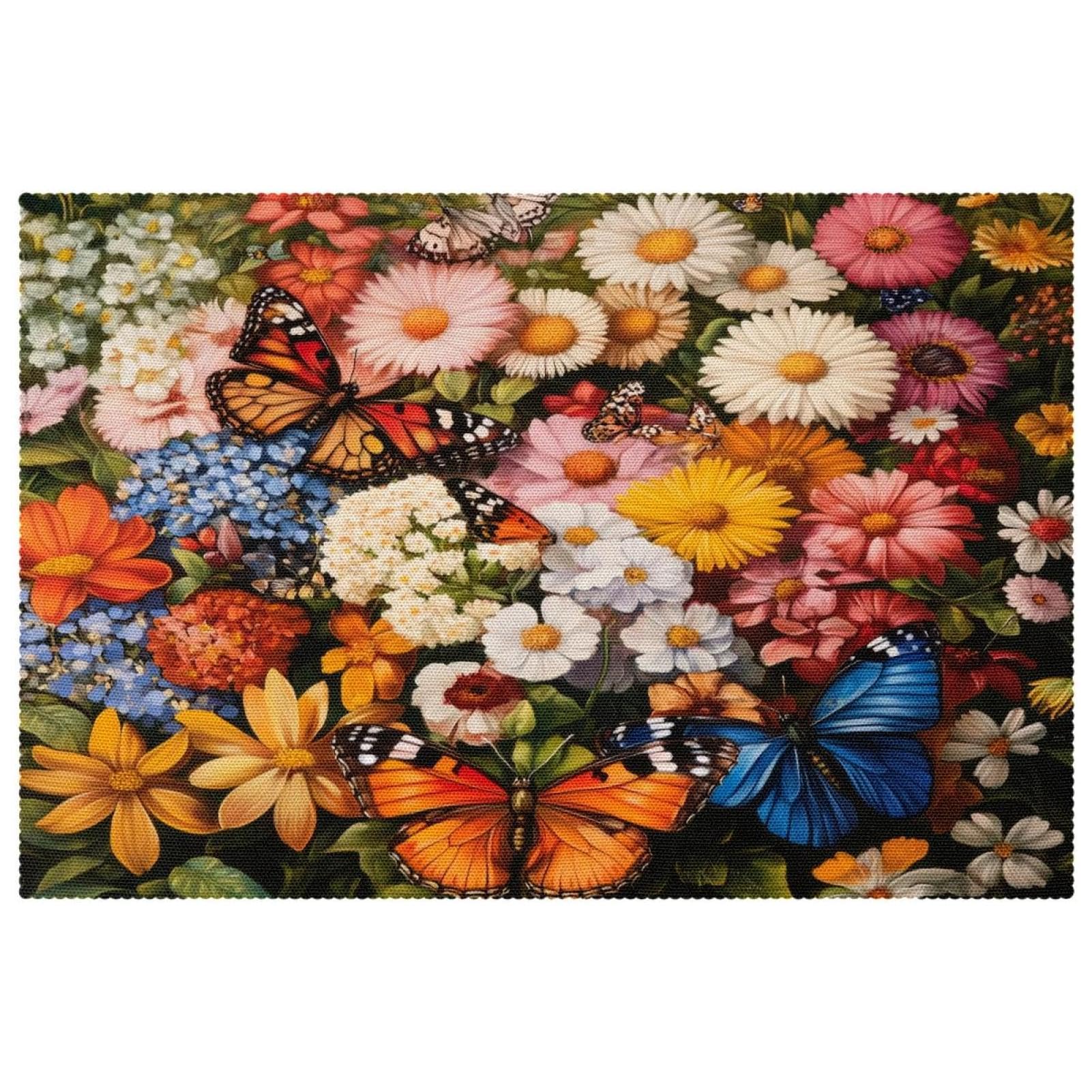 Lot de 6 sets de table antidérapants 30x45 cm aux motifs fleurs sauvages et papillons
