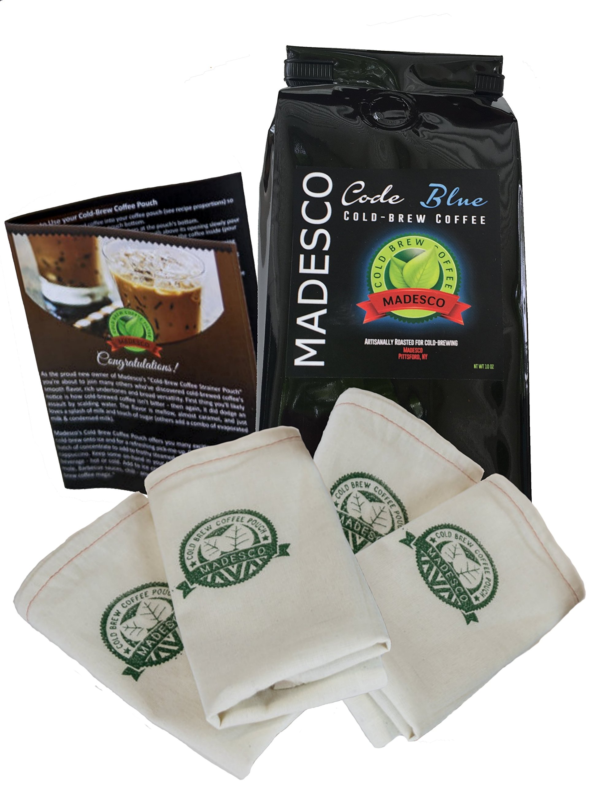 Bundle - 3 Downloadable Recipe Books and: 2 Madesco Cold-brew coffee filter 2-packs, and 10 oz Madesco's CODE BLUE Cold Brew Artisan Ground Coffee