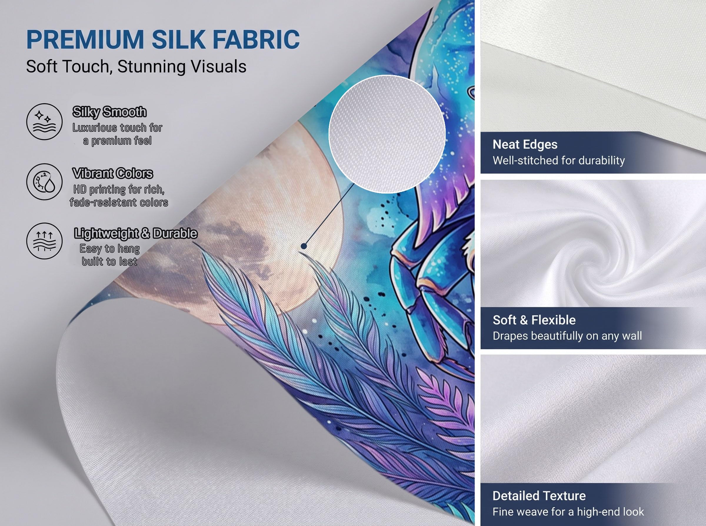 Carta da Parati Panoramica Stile Oceano Fantasy 450x315cm | Medusa luna granchio Foto Wallpaper Poster Gigante Design Blu-viola Murale Decor della Parete