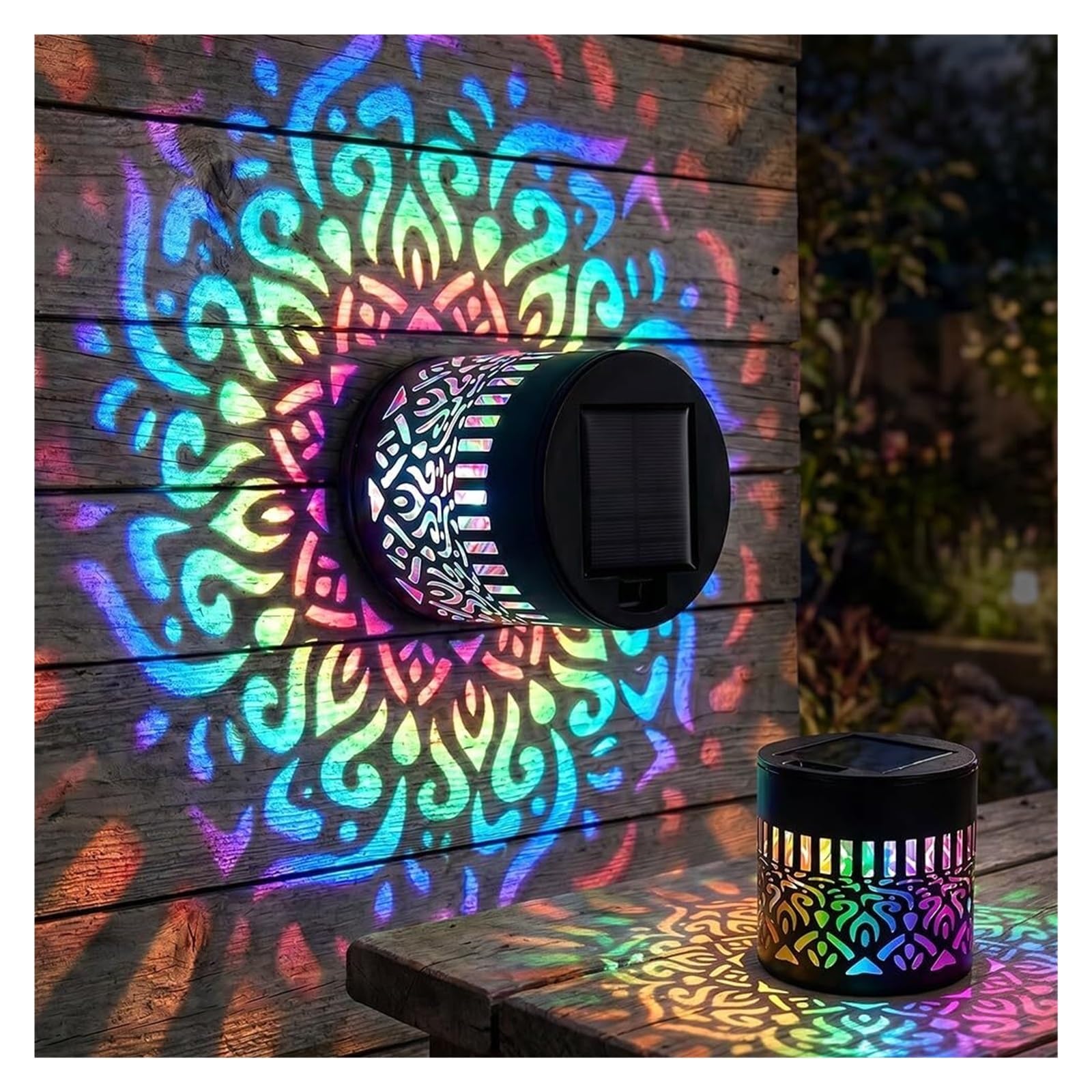 Solar Mandala Lights Outdoor, Decorative Solar Mandala Wall Light, Solar-Powered Decor Projection Light, Waterproof Fence Lights(1)