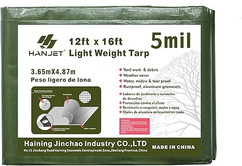 Lona de 12 x 16 pies de grosor para tienda de campaña de 5 mil de lluvia, color verde