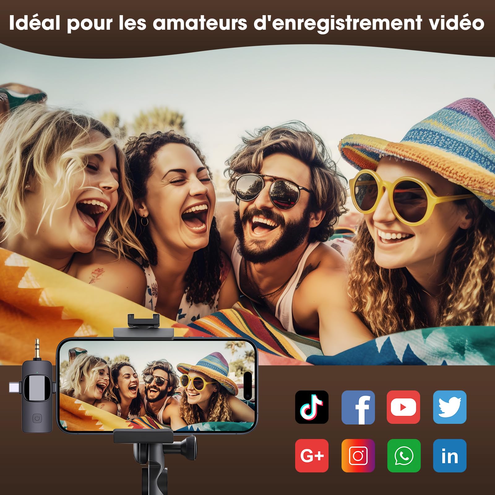 HMKCH Double Micro Cravate sans Fil pour iPhone Android Caméra Ordinateur Portable PC, Microphone Revers sans Fil 4 en 1 pour Enregistrement Vidéo, Vlog, Youtube, TikTok