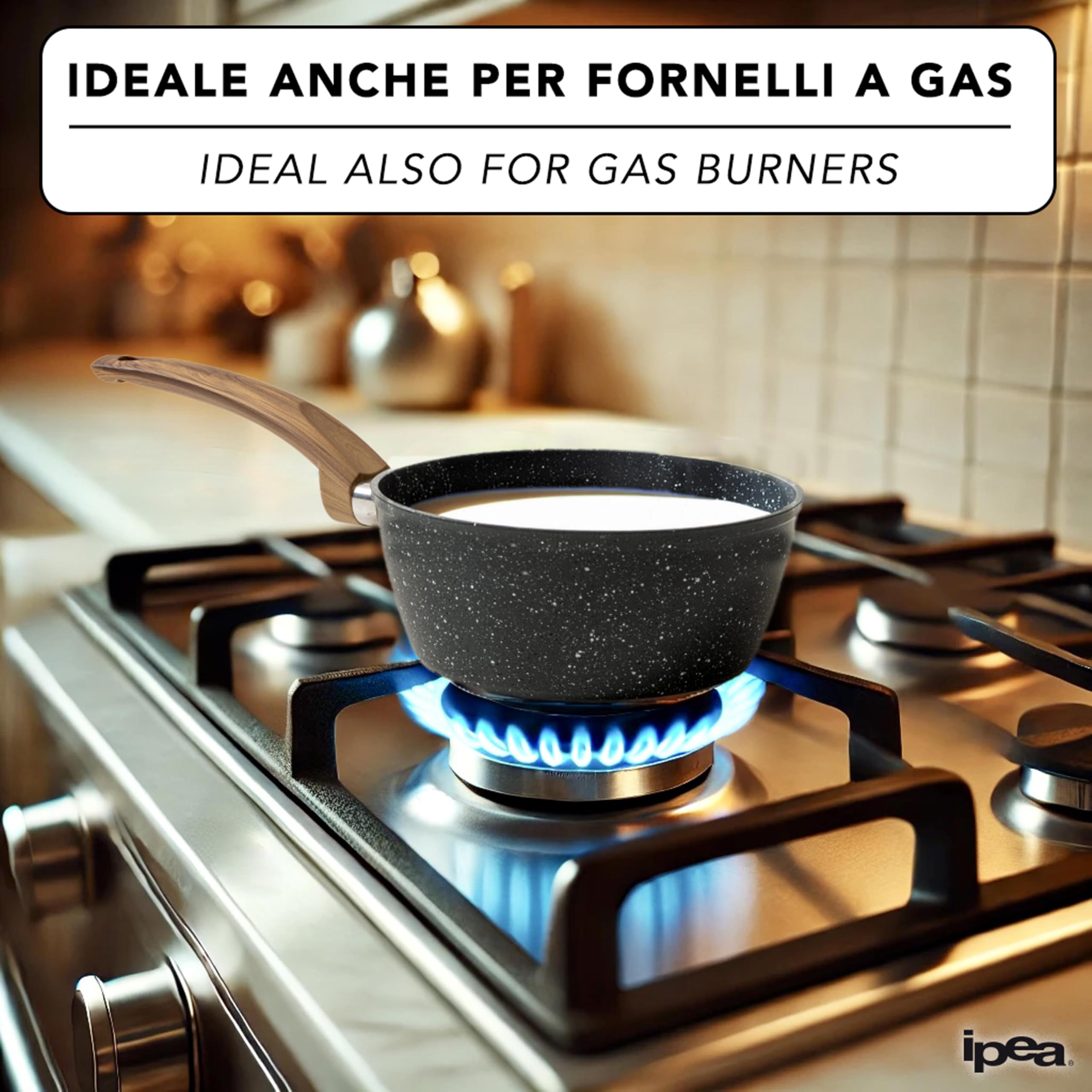 IPEA Pentolino Latte per Induzione Antiaderente - 18 CM - Elegante Pentolino Effetto Pietra - Casseruola per il Latte Piccola per Cucinare e Bollire Minestre, Verdure, Noodles - Bollilatte