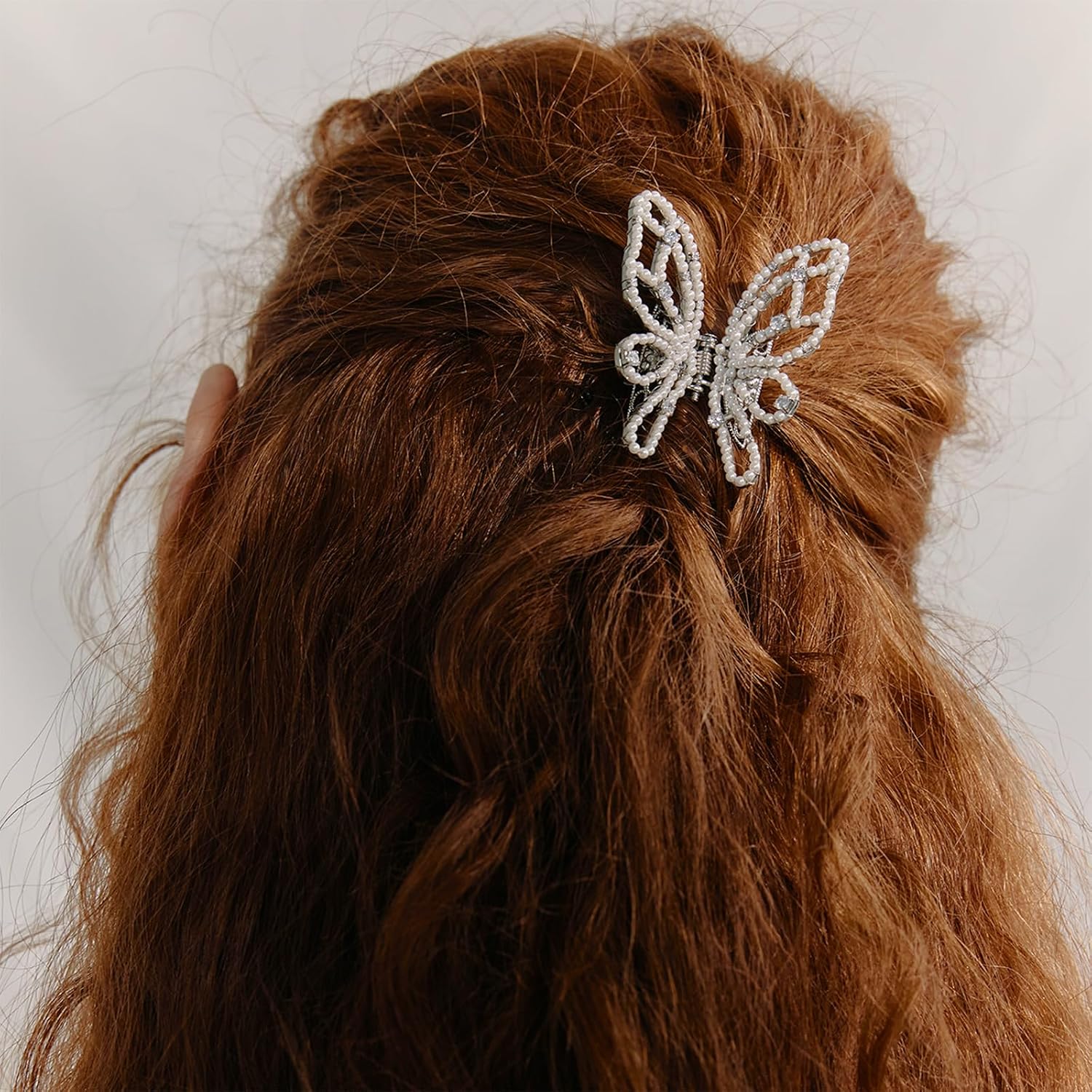 Pearl Butterfly Artificial Crystal Vintage Hair Claw Clip for women, Hand-set Cubic Zirconia Hair Barrette, SHE'S FREE STYLE JUST FOR YOU [Barbier Series]Sparkly Gorgeous Hair Clips for Wedding gift