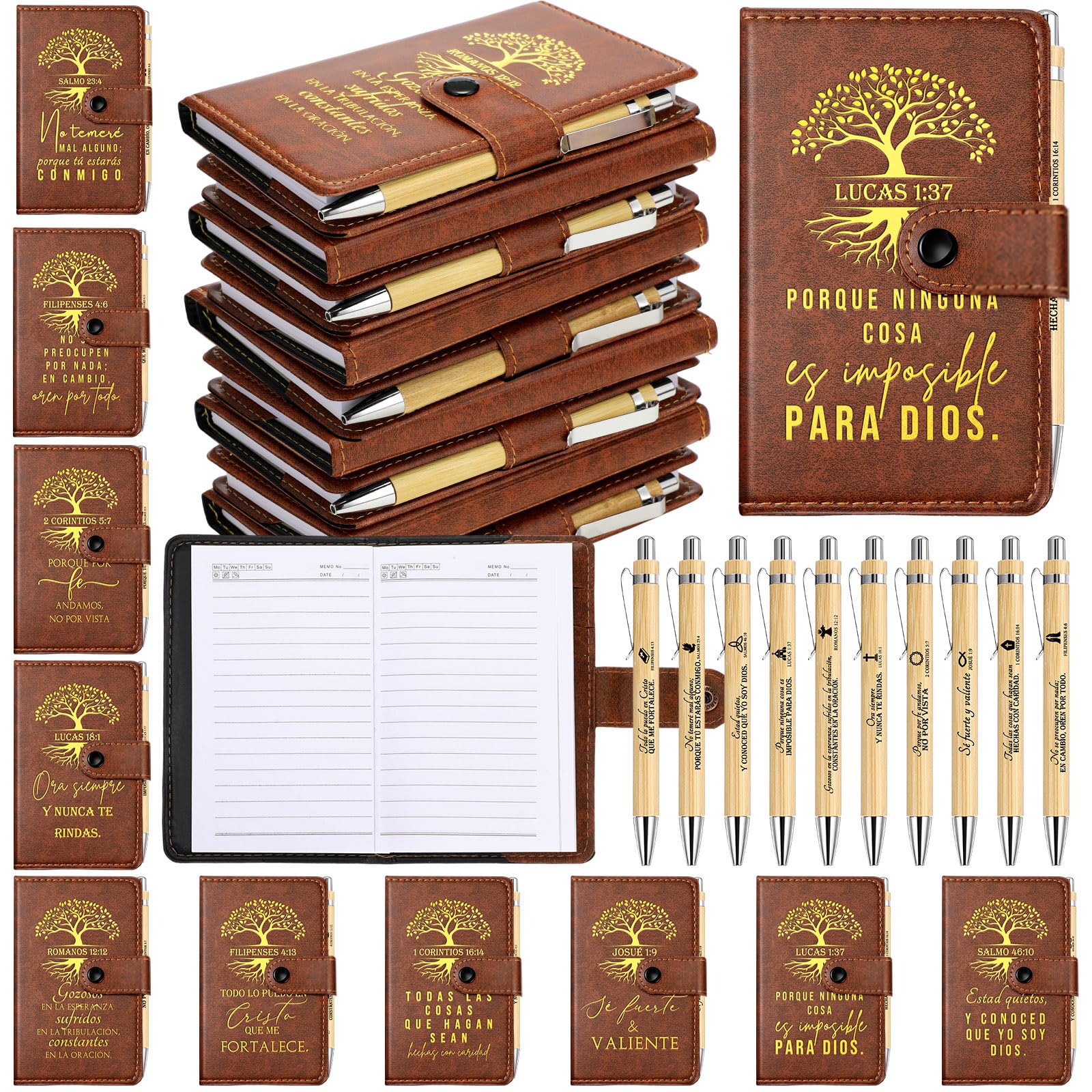 Spakon 40 Pcs Christian Gifts Bulk Leather Prayer Journal Religious Inspirational Notebook with Bible Verse Pens for Women Men Church Holy Week Easter