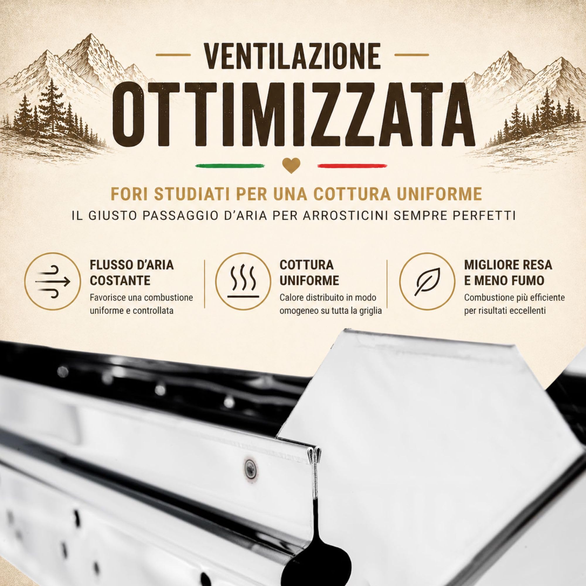Fornacella Arrosticini Abruzzesi C80 - Canalina Barbecue a Carbone per Spiedini - Cuoci Arrosticini in Acciaio Inox AISI 430 Made in Italy con Paletta e Attizzabrace