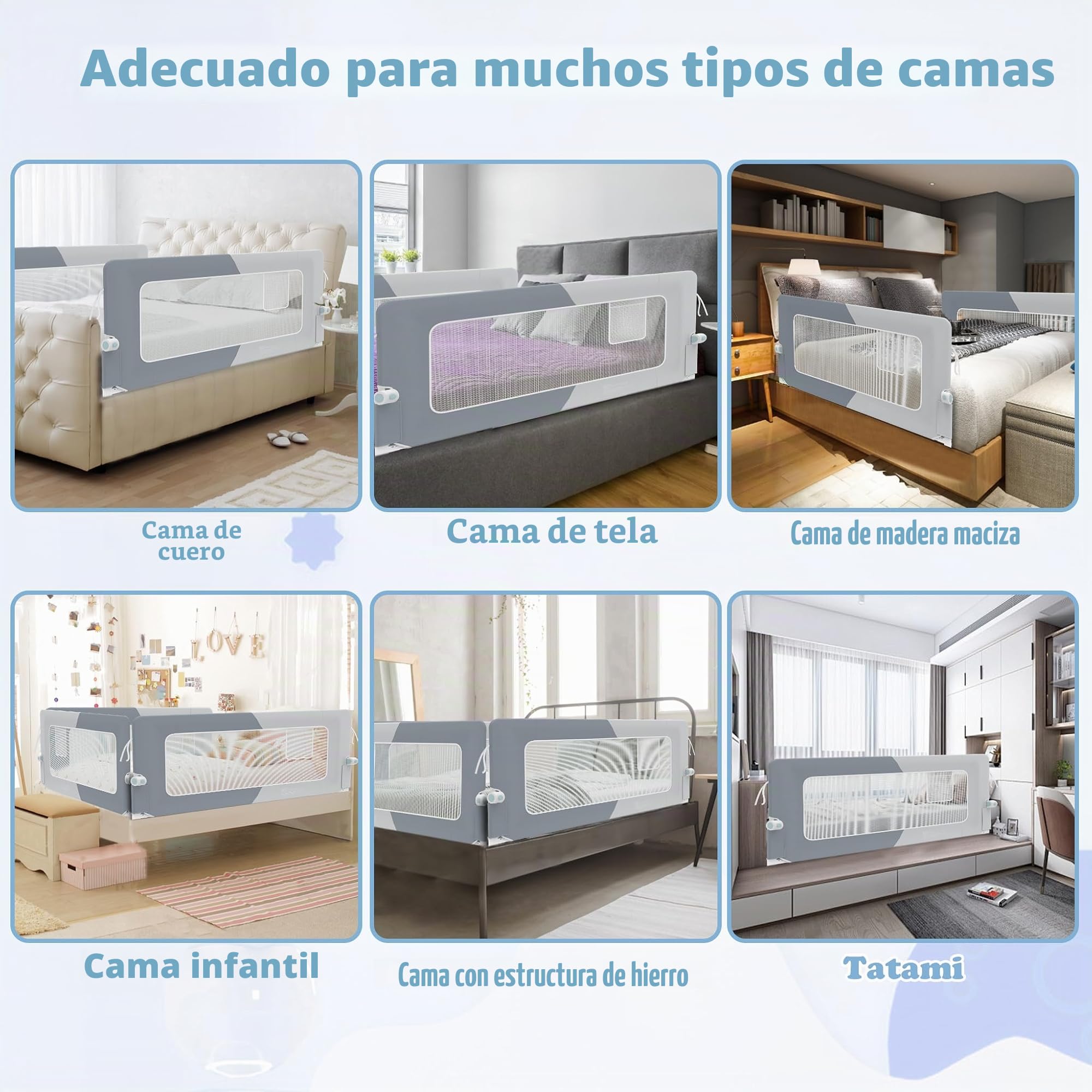 UISEBRT Barrera de cama de 200 cm, plegable, protección contra caídas, altura ajustable para cuna, transpirable, con bolsa de almacenamiento, gris oscuro