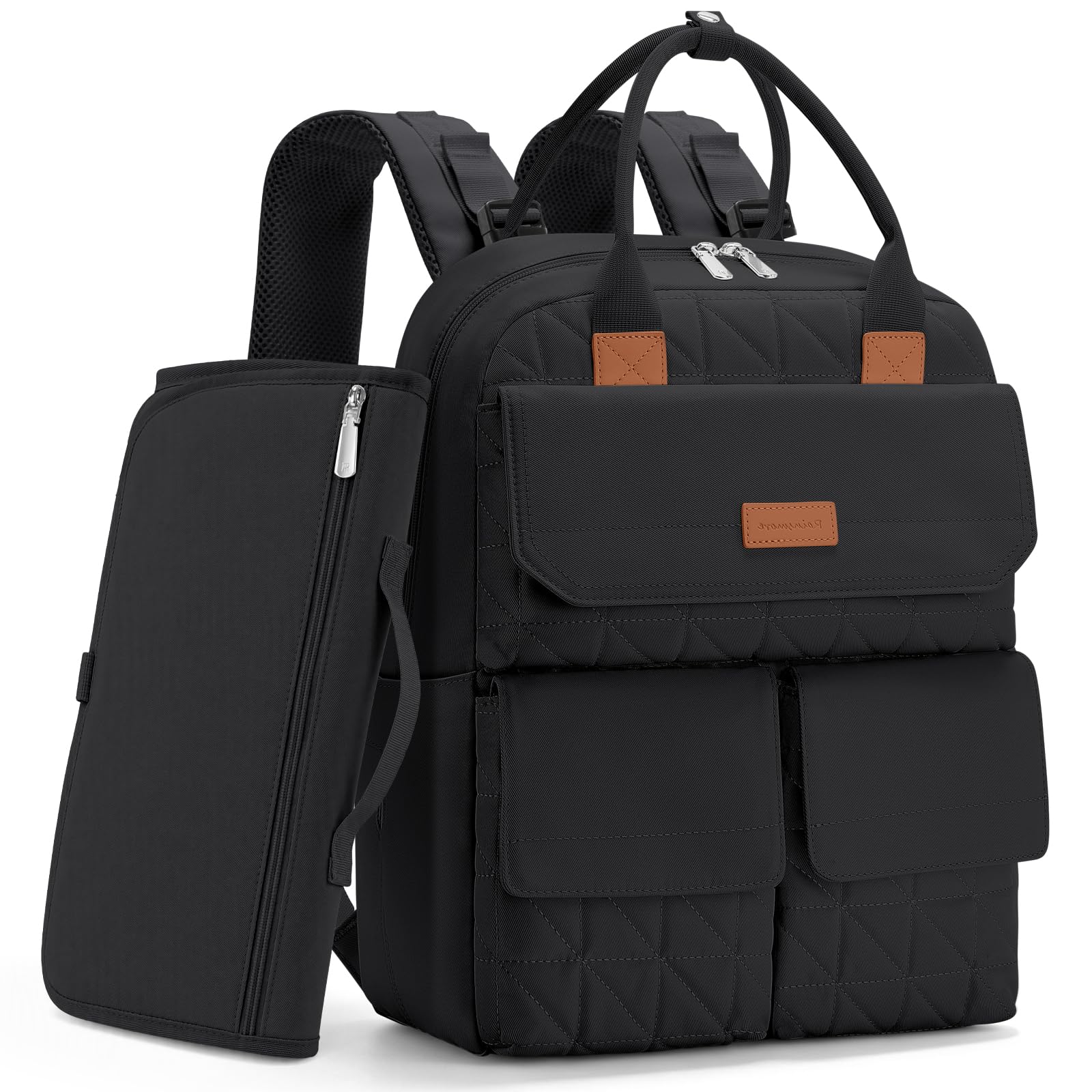 RAINSMORE Zaino Mamma Pannolini Cambio Neonato con Fasciatoio Pieghevole | Grande Capacità, Impermeabile, con 12 Tasche, Due Tasche Termiche per Biberon, Tasca Antifurto e Ganci per Passeggino