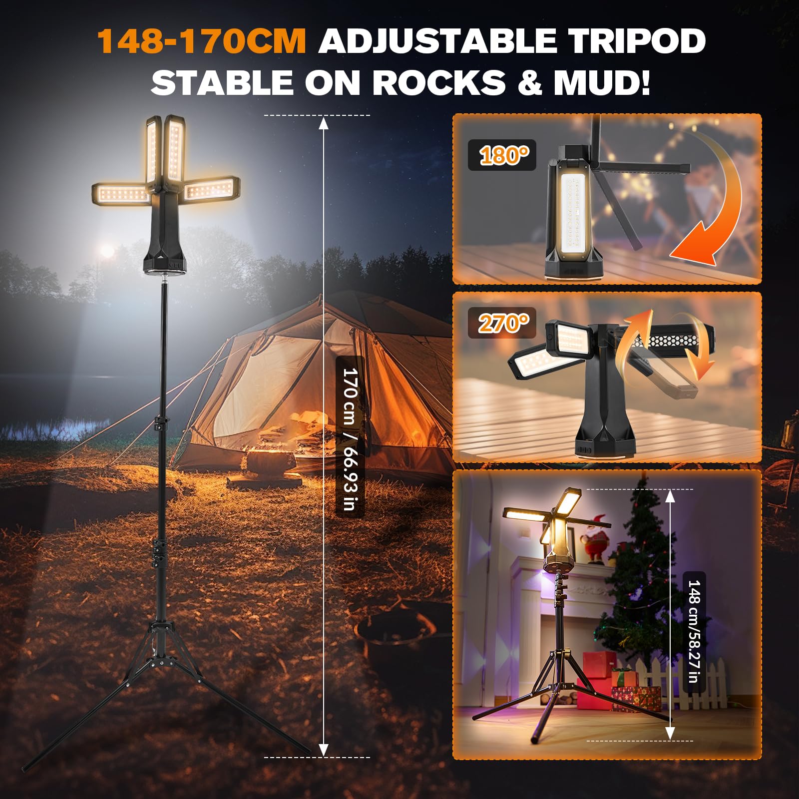 SakerNeo Lanterna da campeggio e torcia elettrica da 6500 lm, power bank da 20000 mAh, durata 40 ore, treppiede magnetico | 3 colori per tenda, luce esterna e di emergenza