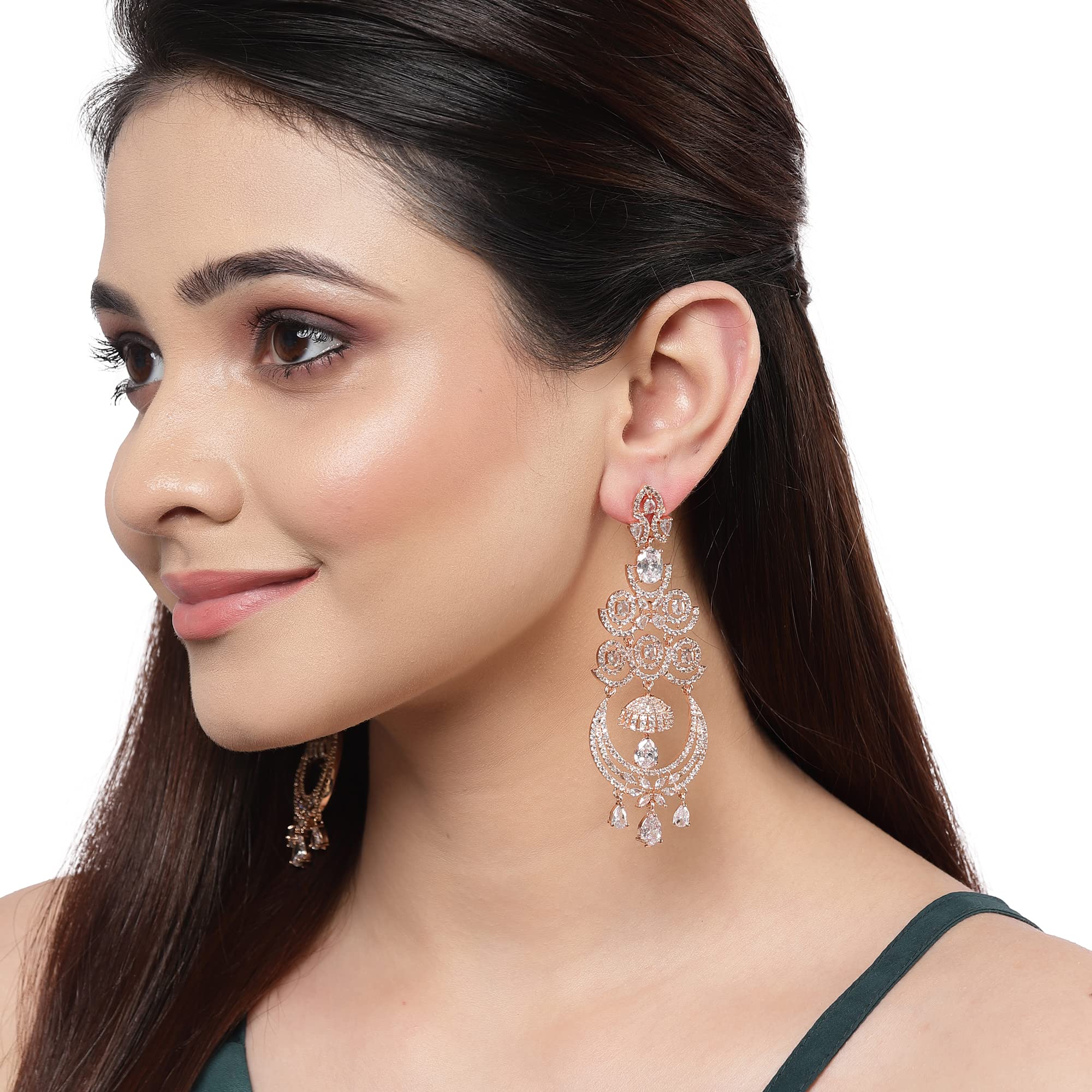 American Diamond Floral Dangle Earrings