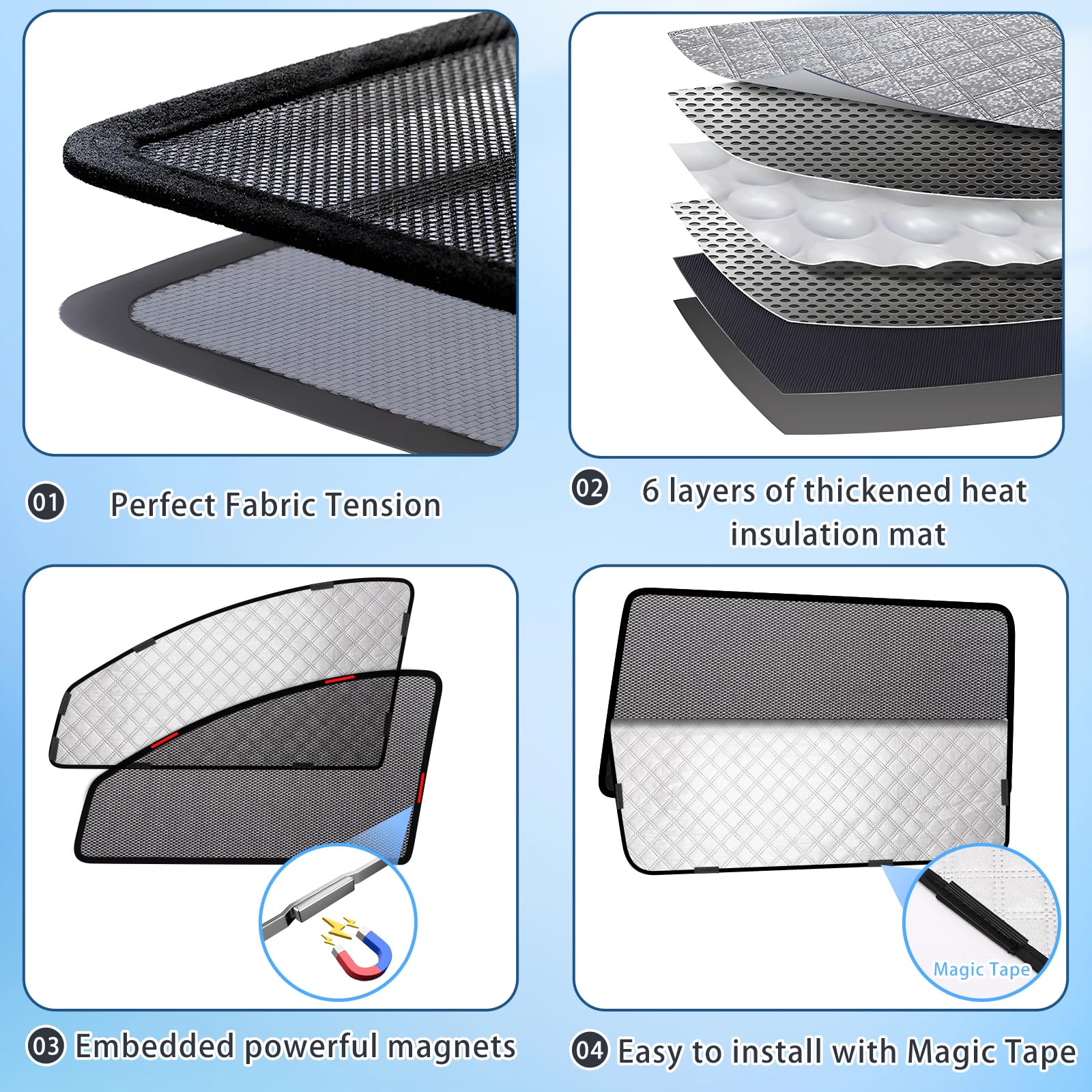 Parasol Coche para VW Passat B8 Variant 2016-2022 Ventanas Lateral 6 Piezas | XCBYT, 2 en 1: Parasol y Mosquitera para Coche, Magnética, Privacidad y Ventilación para Camping y Dormir en Coche, Anti UV