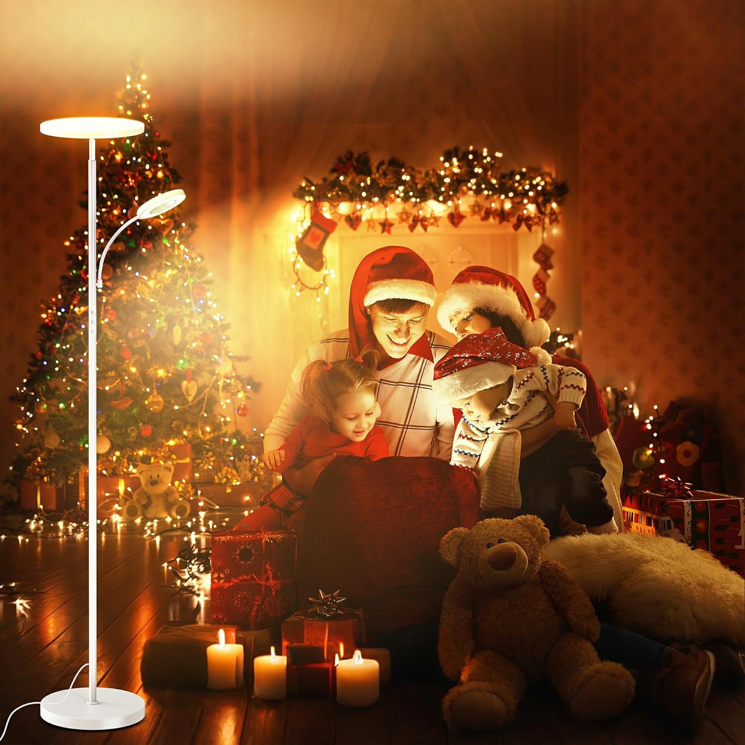 White Floor Lamps for Living Room Bedroom, 42W/4300LM Super Bright LED Floor Lamp with Remote and Touch Control, Stepless Dimmable, 69" Tall Standing Lamp with Gooseneck Reading Light for Office