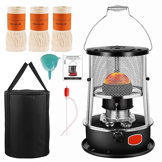 Indoor & Outdoor Kerosene Heater With 3 Wicks, 9000 BTU, No Electricity Required,Cordless Portable Heater for Camping, Cooking and Heating