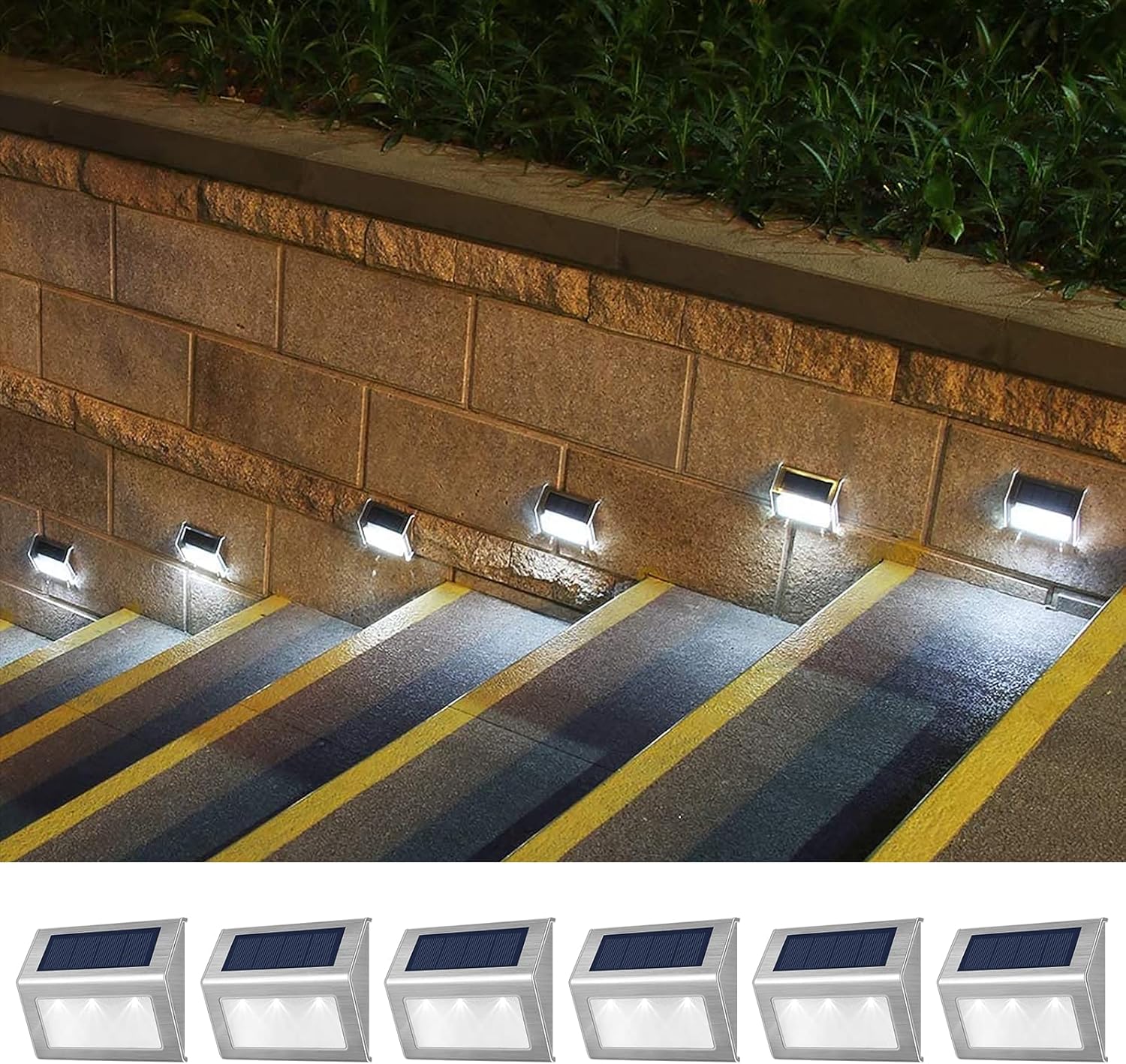 SEABLE Solar Step Lights, Solar Outdoor Lights Stainless Steel Solar Deck Light Waterproof LED Solar Fence Lighting for Garden Yard Patio Deck(Warm Light 6-Pack) - - 