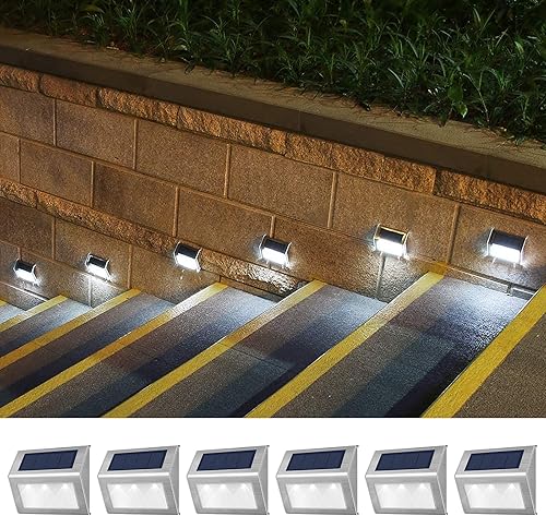 Luces solares de escalón, luces LED solares para exteriores, de acero inoxidable, impermeables, luces solares de jardín para decoración de patio