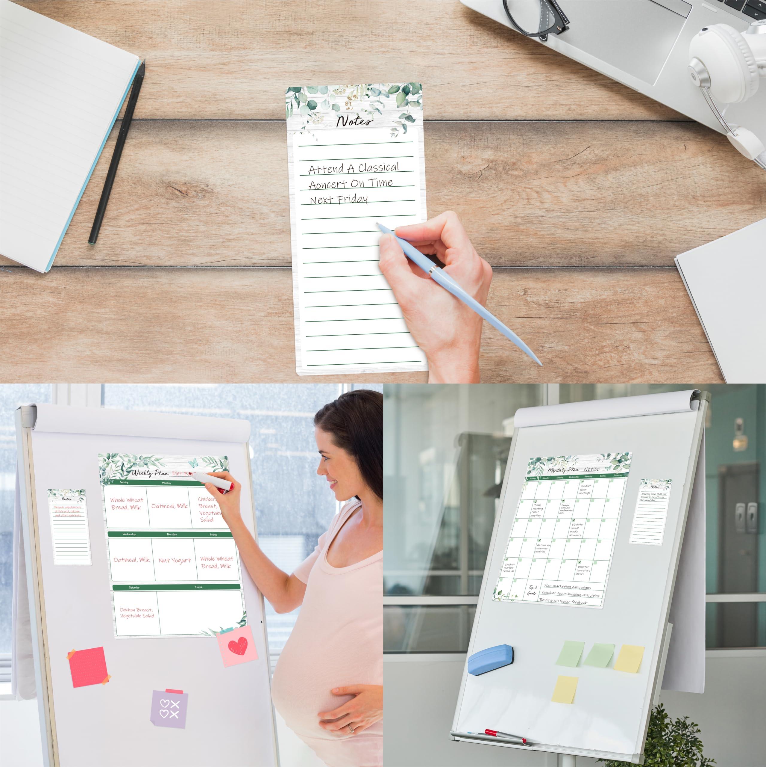 Juego De Calendario Magnético De Borrado En Seco, Calendario De Borrado En Seco De 3 Piezas Para Refrigerador, Calendario Mensual Para Refrigerador, Planificador Semanal Magnético, Notas Diarias Para