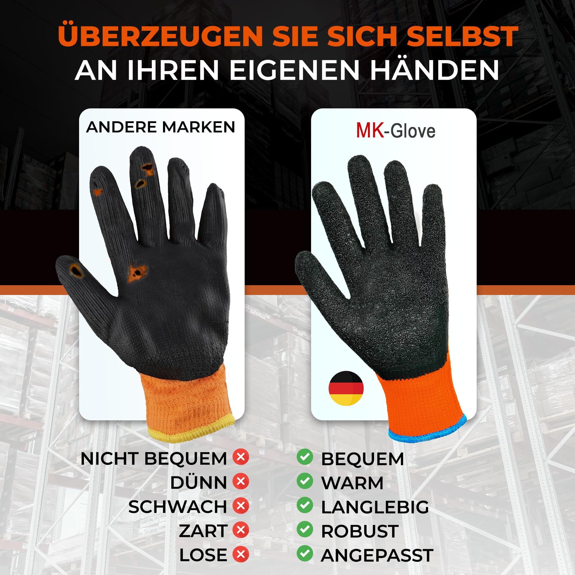 Warme Arbeitshandschuhe (36 Paar) - Größe 9-L | Winter Bauhandschuhe mit Latex, Beschichtung, Thermo, arbeitshandschuhe Abriebfest, Heren Sicherheitshandschuhe