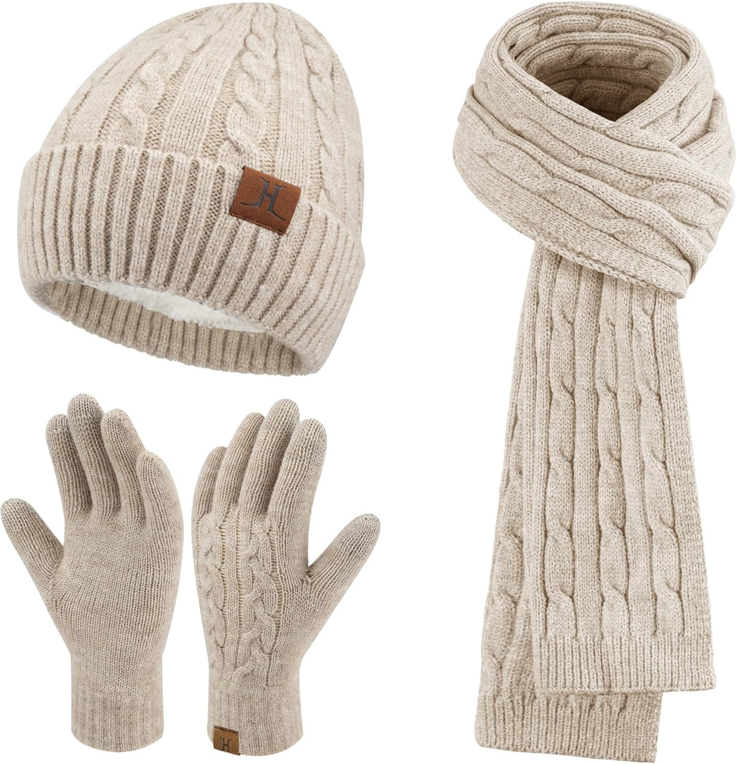 ZASFOU Womens Winter Beanie Hats Long Scarf Touchscreen Gloves Set Warm Knit Skull Caps Gifts for Women