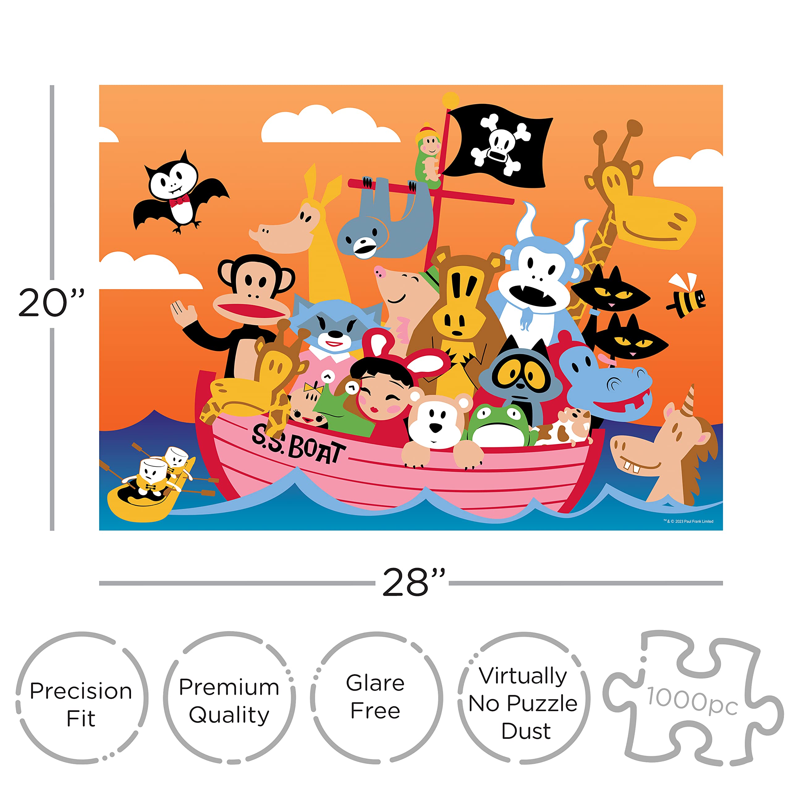 AQUARIUS Paul Frank Pirate Ship Puzzle (puzzle da 1000 pezzi) - Senza abbagliamento - Vestibilità di precisione - Praticamente senza polvere - Licenza ufficiale Paul Frank Merchandise & Collectibles -
