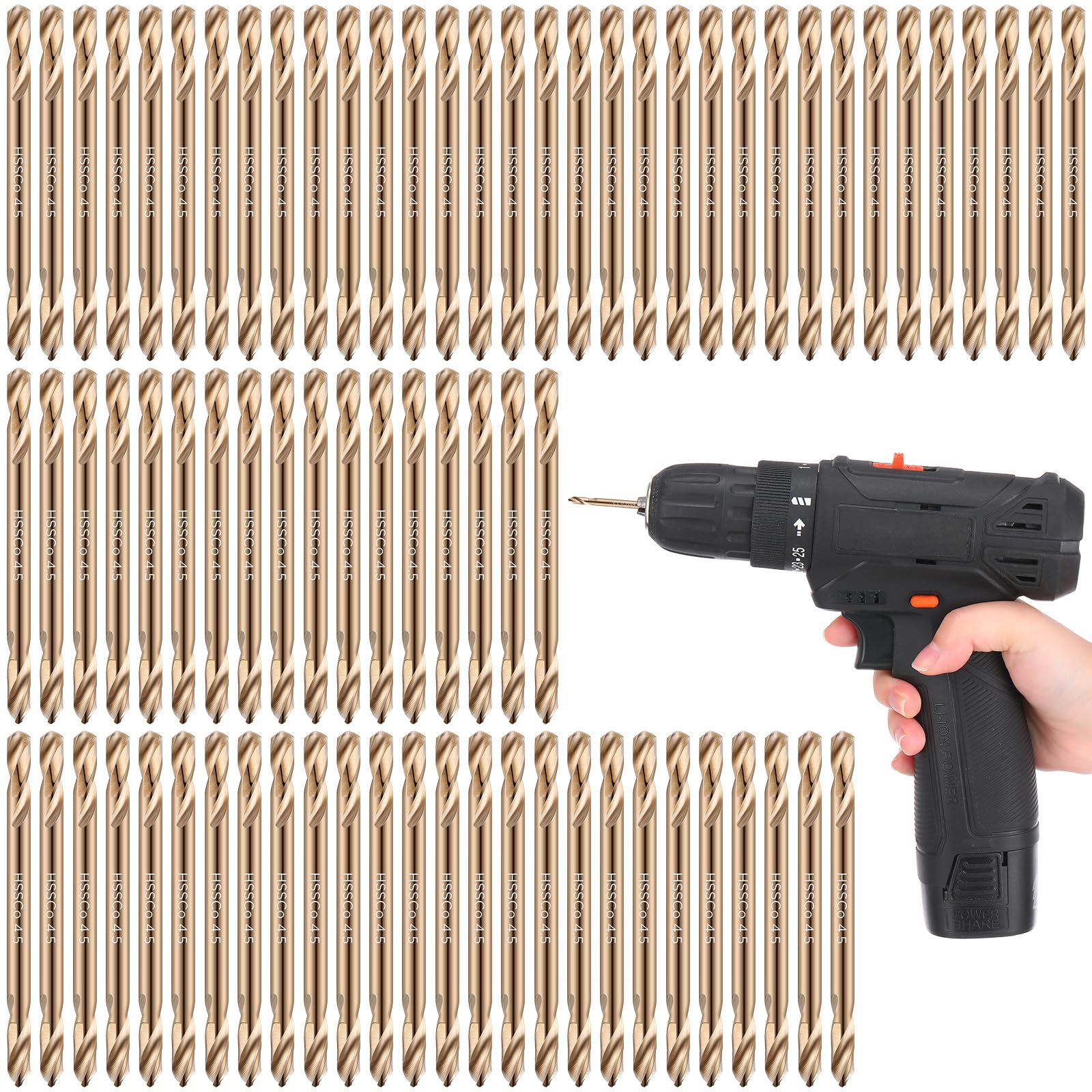 Lounsweer Lot de 50 forets en cobalt de 1,9 cm à double extrémité pour acier trempé, bois, fonte, plastique, métal haute vitesse, acier inoxydable