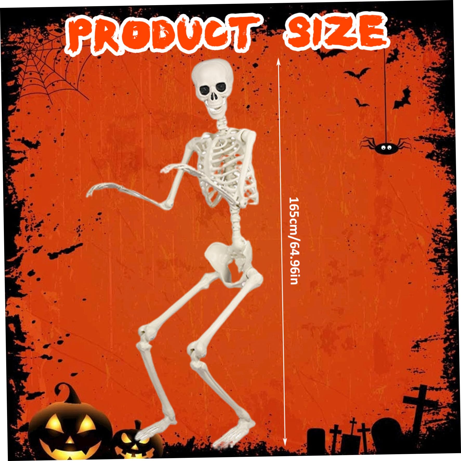 Esqueleto de tamaño Natural de 5.5 pies, decoración de Esqueleto de Halloween posable, Gran Accesorio de Patio al Aire Libre para jardín