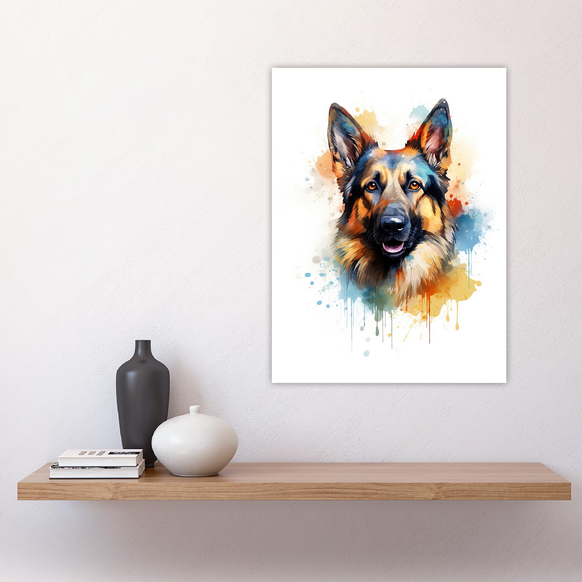 Artery8 German Shepherd Lovers Gift Watercolour Pet Portrait Painting Artwork Large Wall Art Poster Print Thick Paper 18X24 Inch - Image 4
