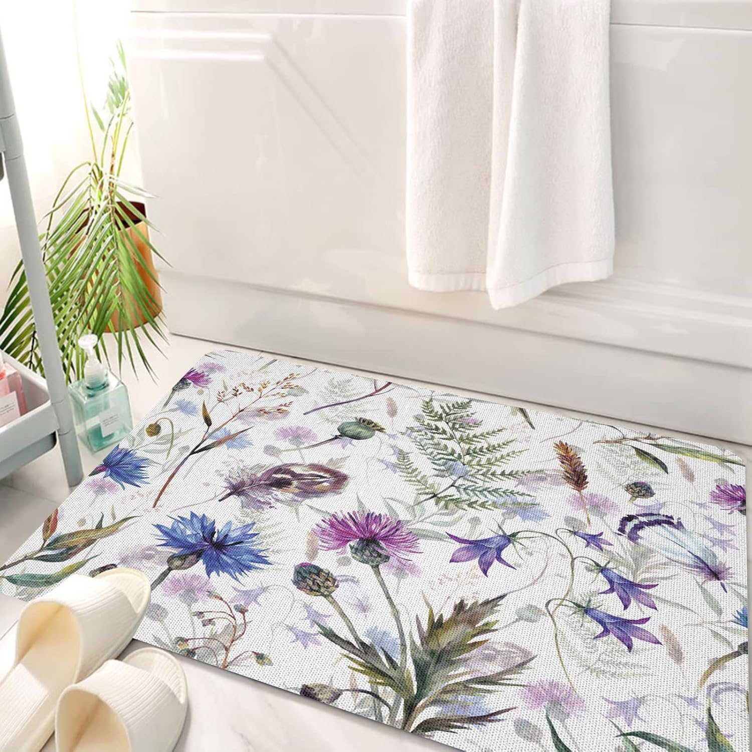 SHIVNAMI Bath Mat Rugs for Bathroom,HandDrawn Watercolor Style Summer