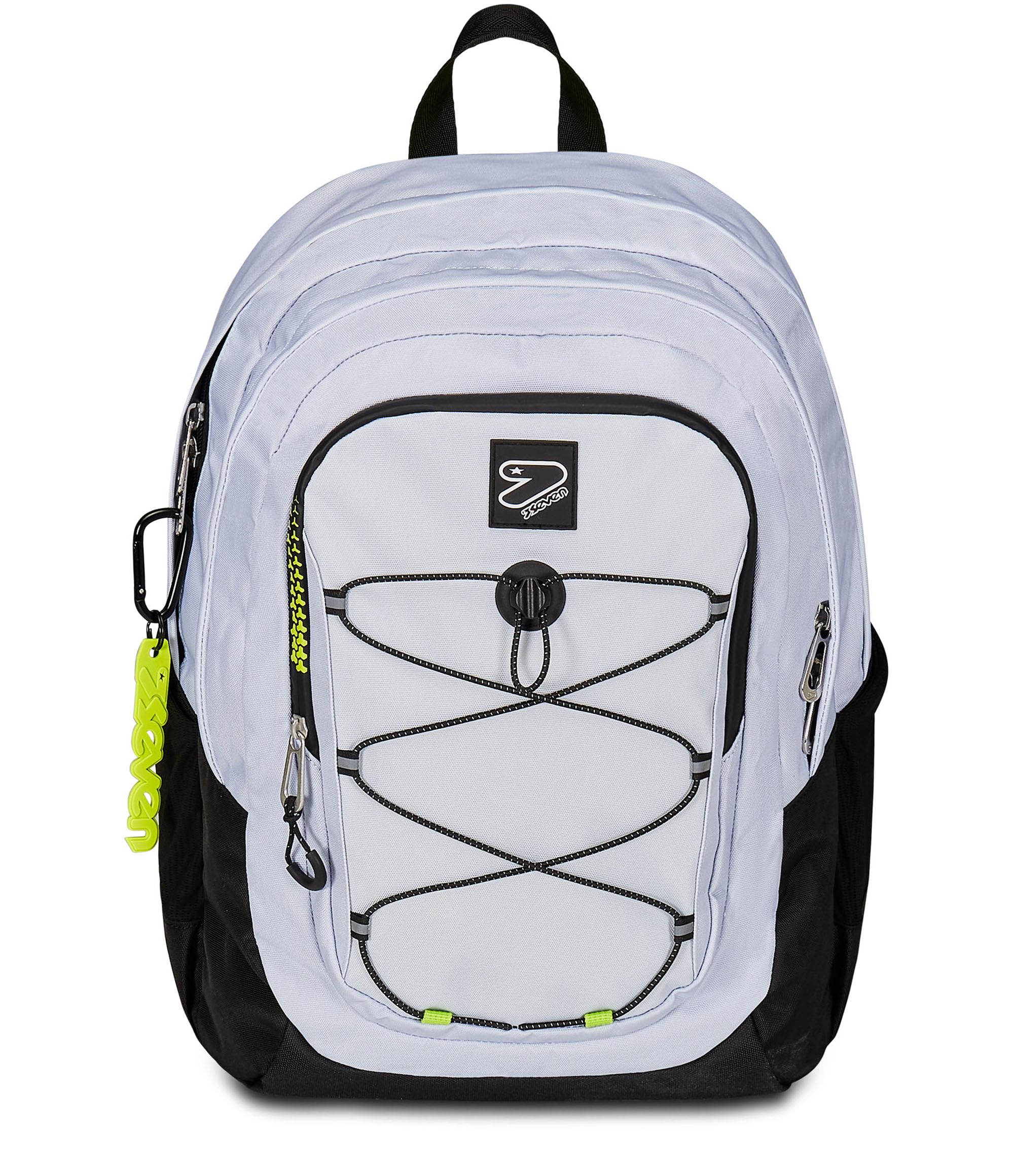 Seven Tech School Backpack, Grey, Double Compartment with PC Pocket and Bottle Pocket, grey, Taglia unica, modern