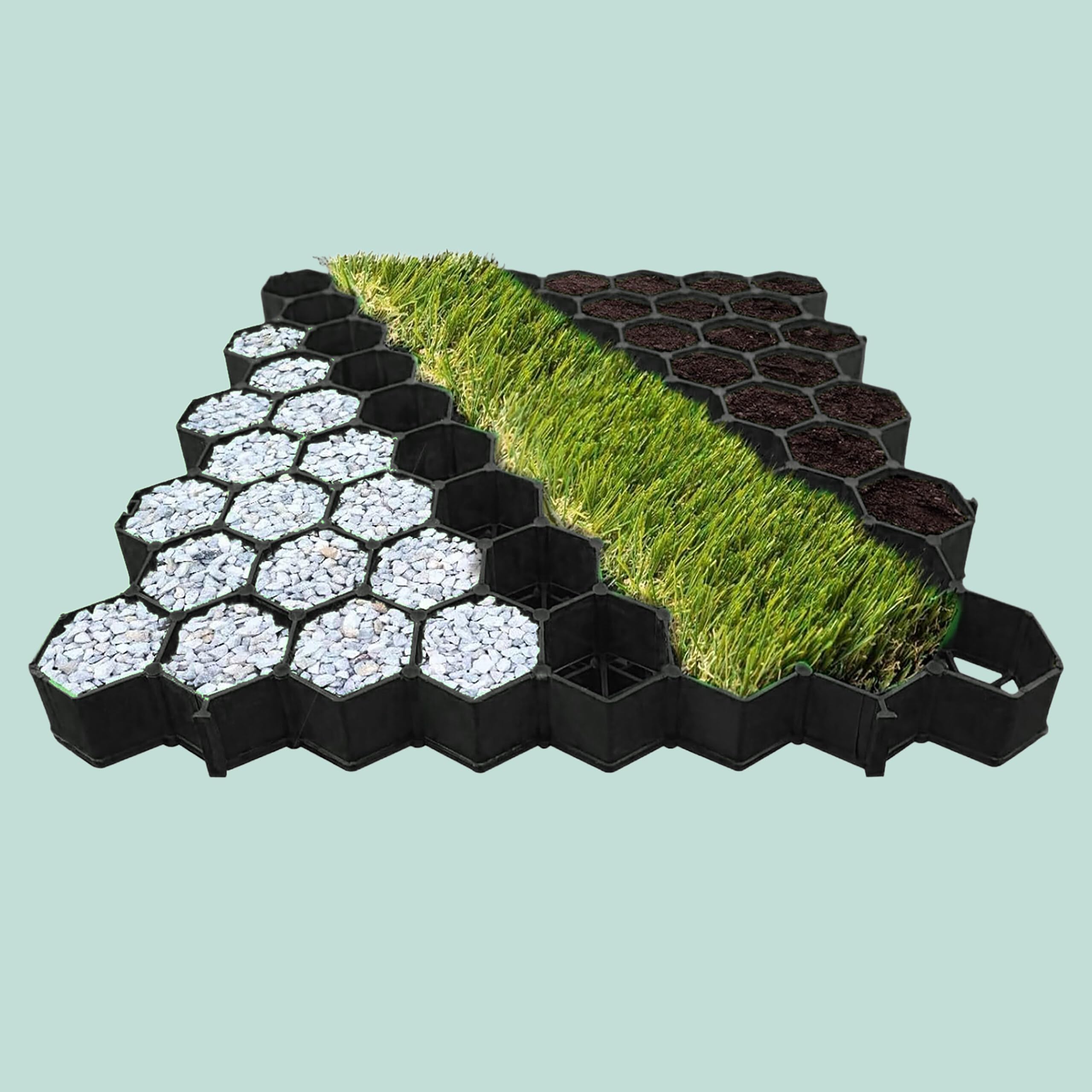Relaxdays Rasengitter Kunststoff, 20er Set, 4x50x50 cm, ohne Unterbau, befahrbar, Paddockplatten, Rasenplatten, schwarz