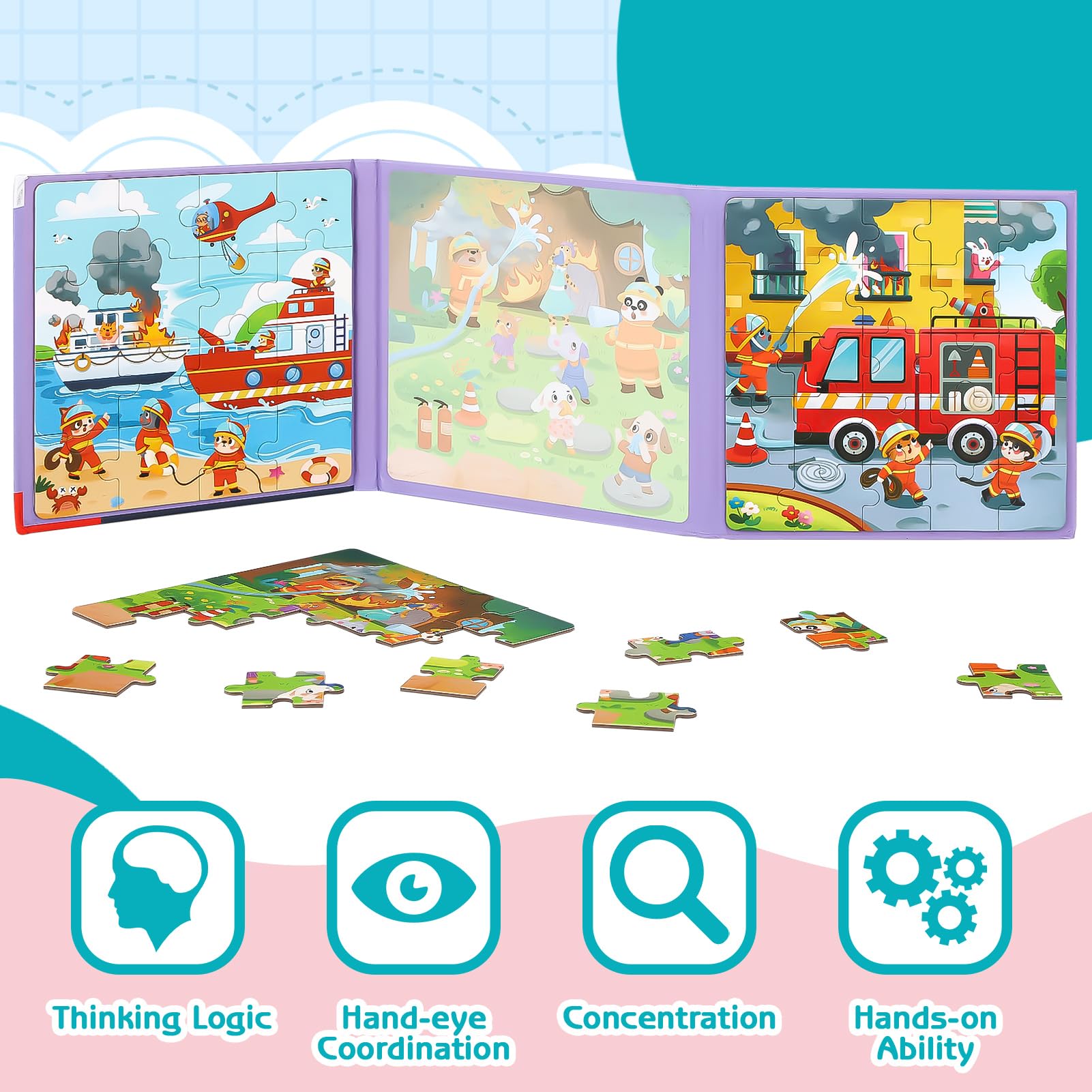 GSrenyu 2 Pcs 3-in-1 Magnetic Puzzles for Toddlers Toddler Jigsaw for 3-6 Year Old Baby - Image 4