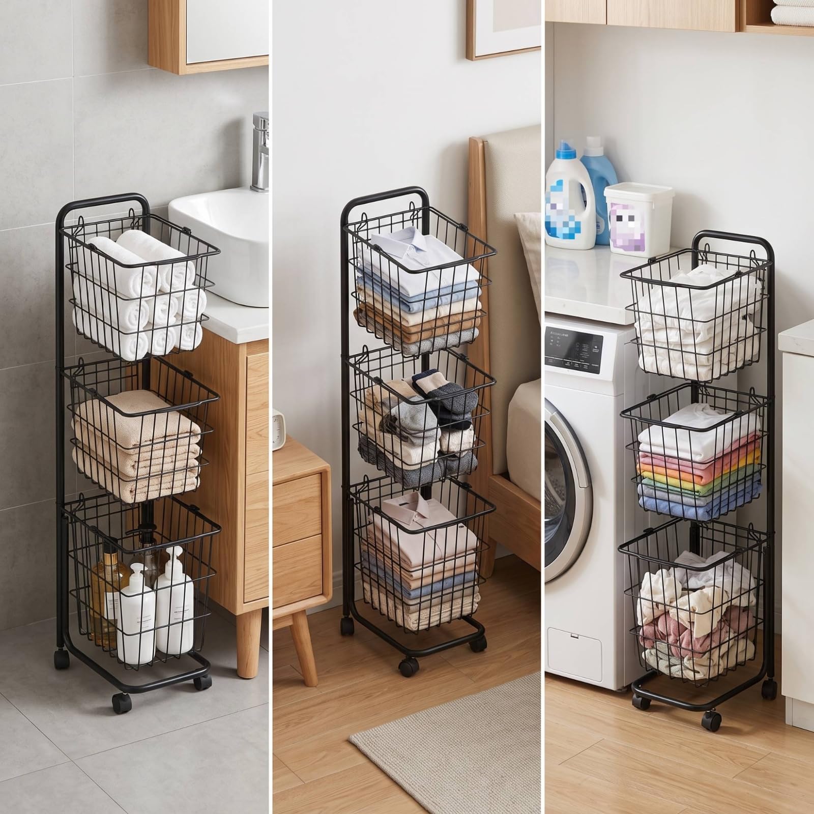 Carrello Portaoggetti Mobile Carrello in Metallo con Ruote Multiuso Scaffale Metallico Rotelle per Lavanderia
