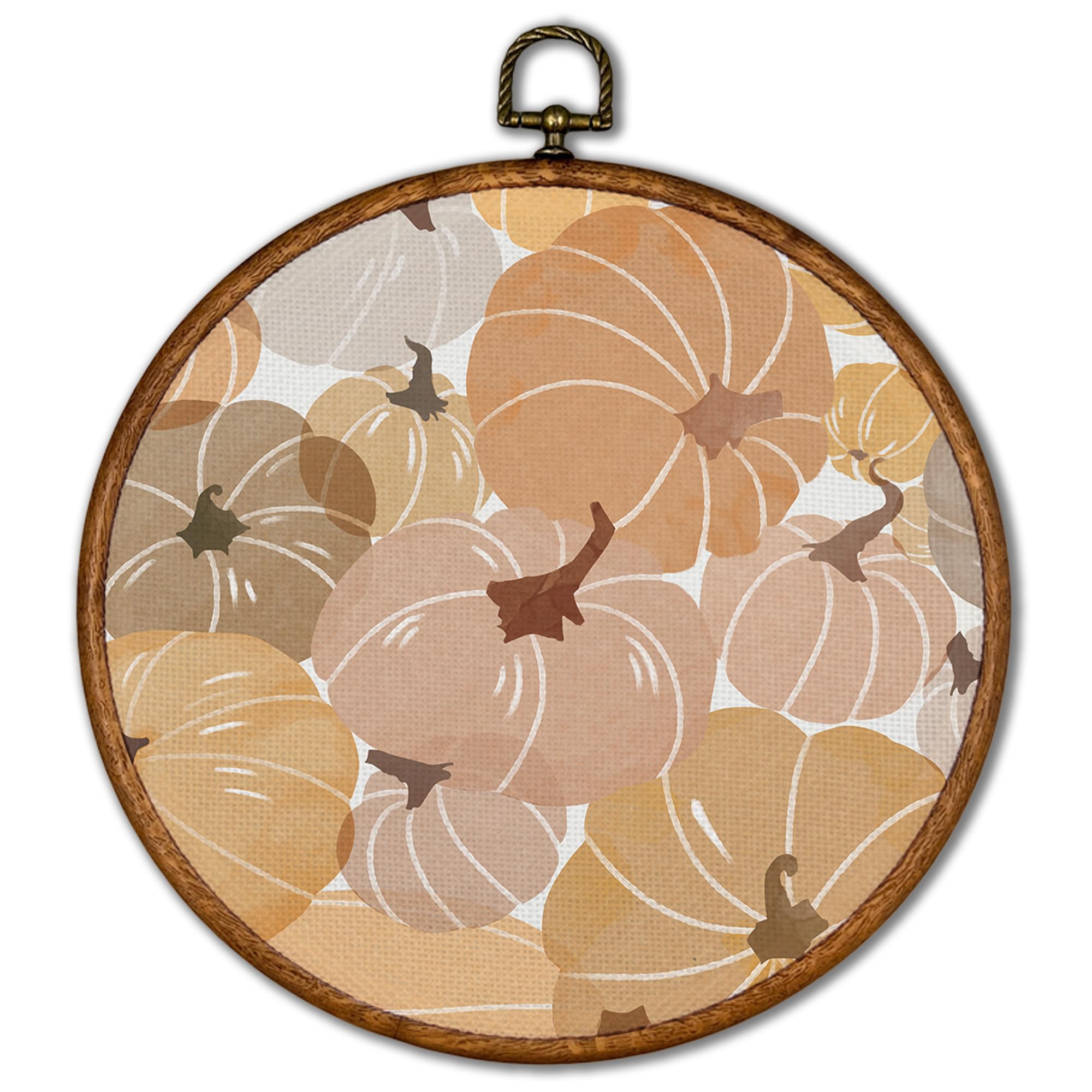 KSDUT Fall Wall Decor Art - Preppy Pumpkin Autumn Textile Wall Art Canvas Frame Hanging Prints, Rustic Orange Pumpkin Round Wall Art Decor for Bedroom Home Farmhouse Decorations 10"x10"